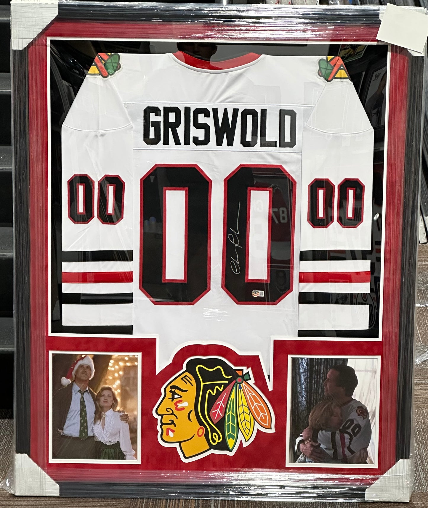 Chevy Chase Signed Framed White Jersey Beckett Chicago Blackhawks