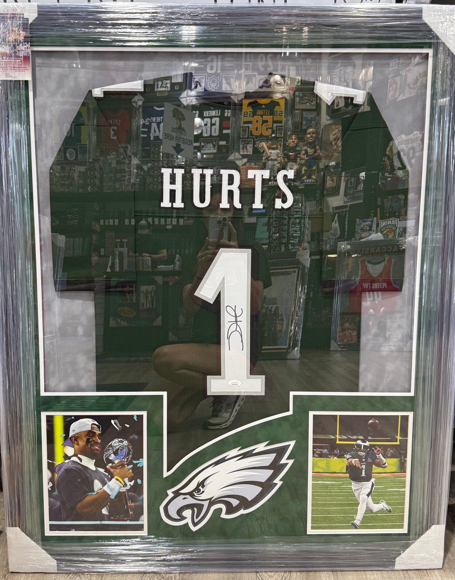 Jalen Hurts Philadelphia Eagles Autographed Framed Jersey JSA 46 High End Frame