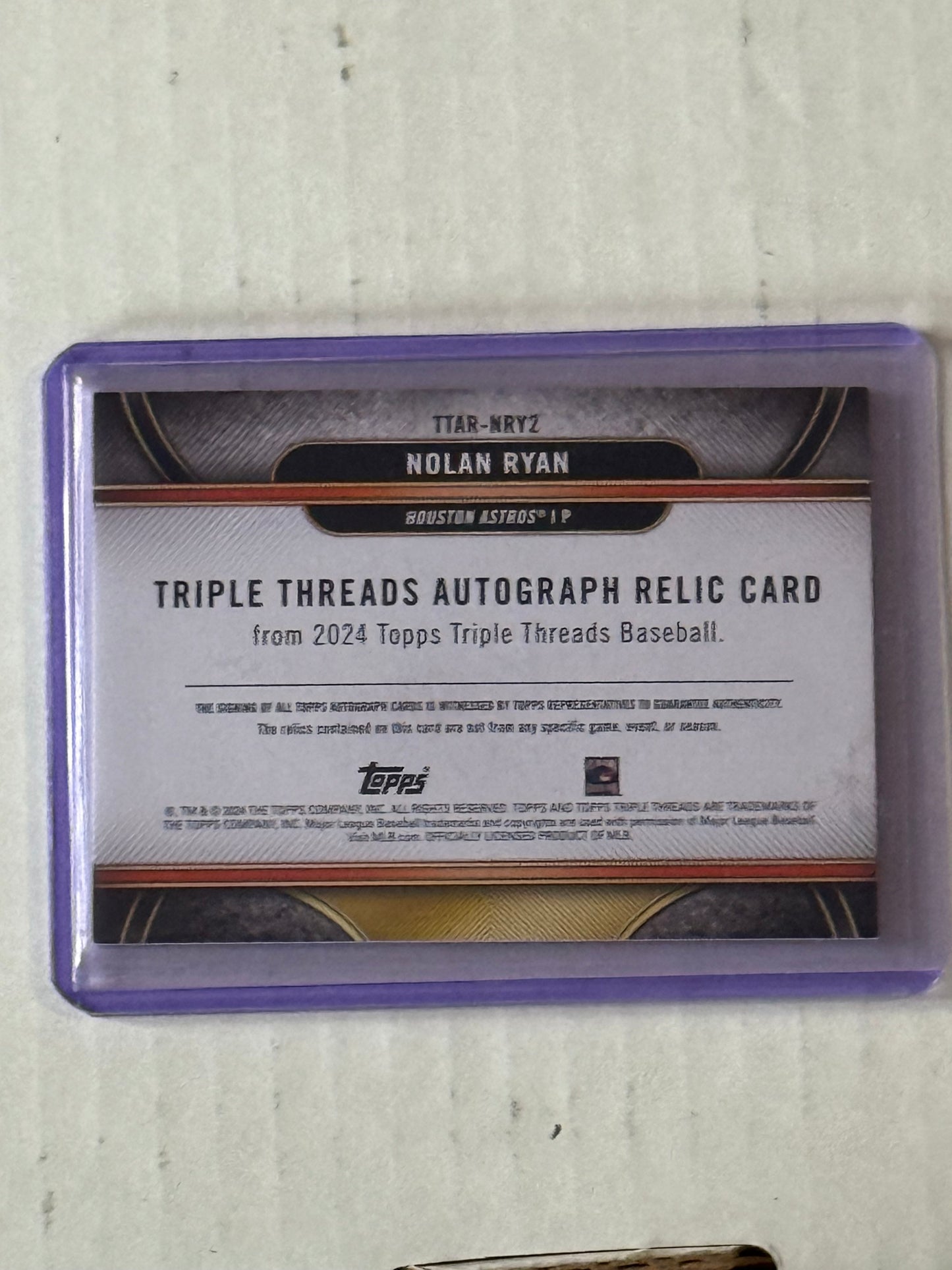 2024 Topps Triple Threads Nolan Ryan Game Used Relic Auto /27 Purple Foil Astros
