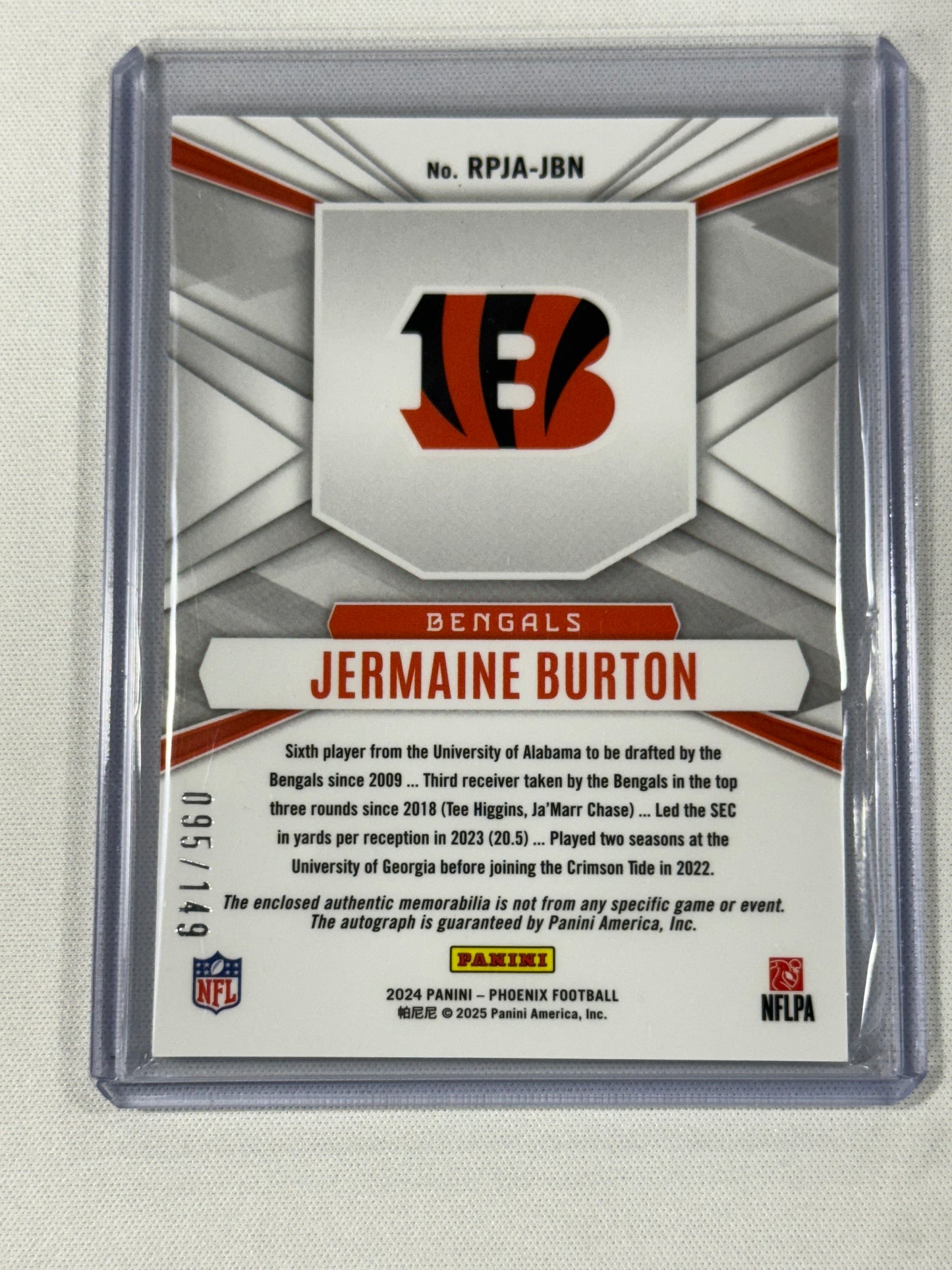 2024 Panini Phoenix ROOKIE PHENOM RPA /149 Jermaine Burton RC Auto Bengals