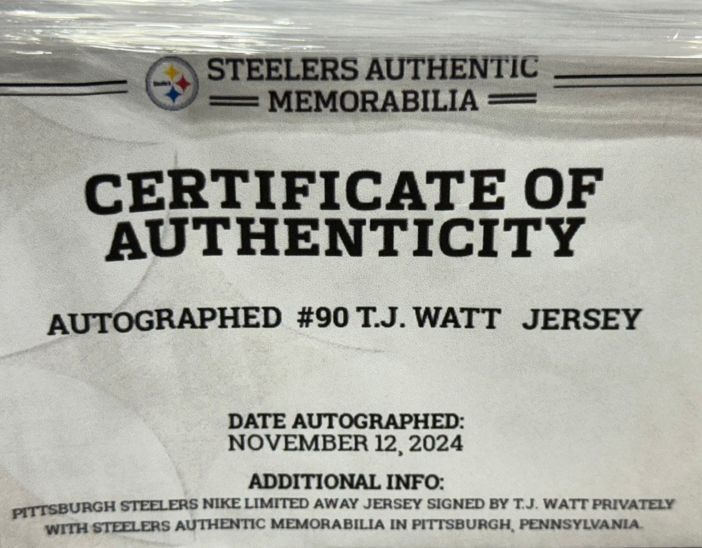 TJ Watt Framed Signed Pittsburgh Steelers White Jersey Steelers COA Nike