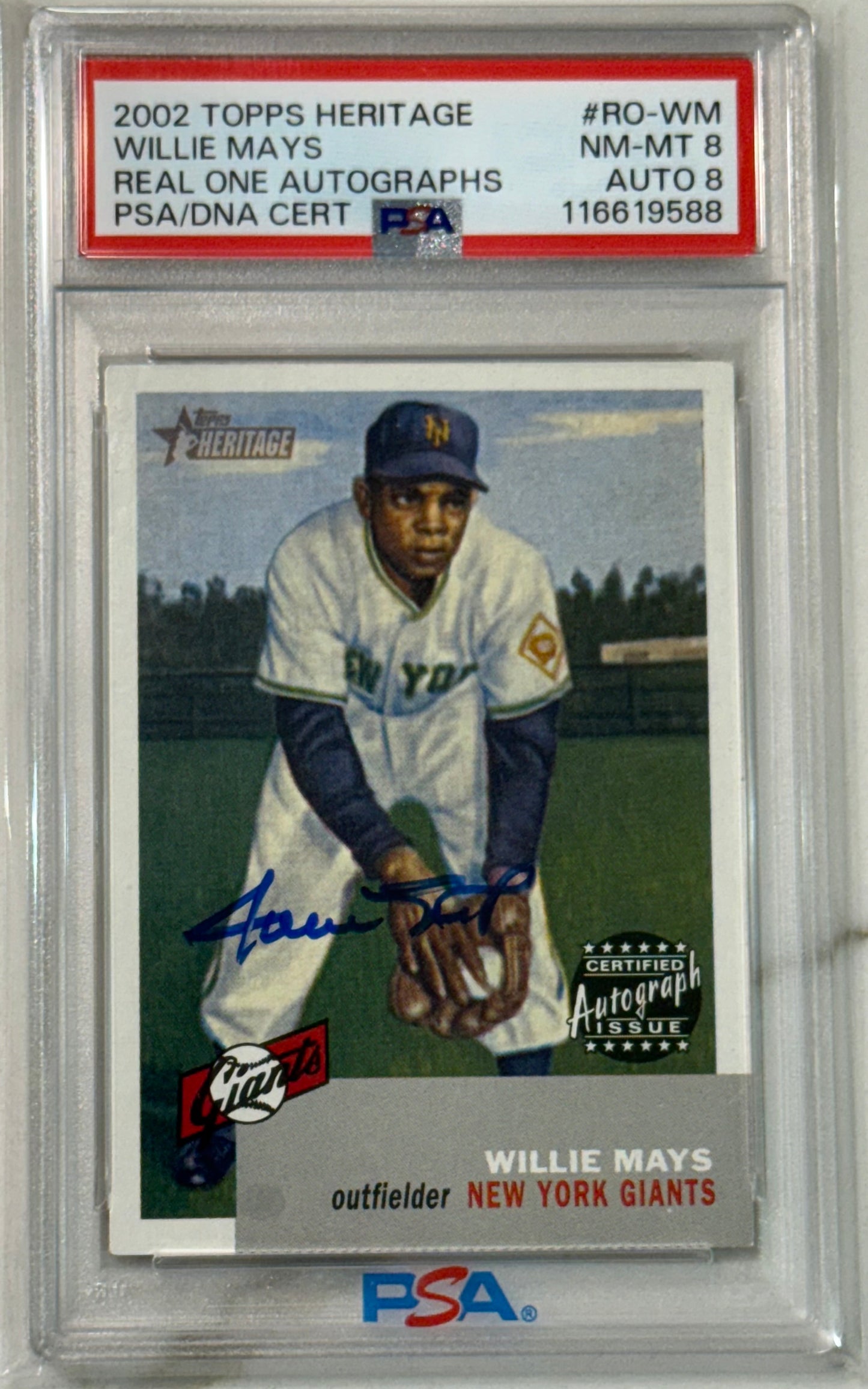 2002 Topps Heritage Real One Willie Mays HOF Autograph Auto PSA 8 auto 8