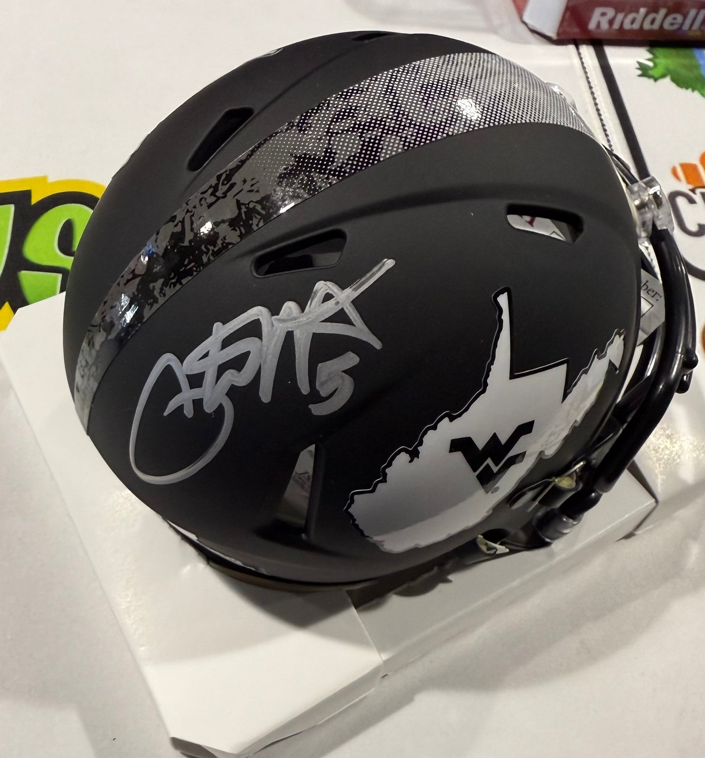 Pat White West Virginia Mountaineers Signed WVU Mini Helmet JSA Black