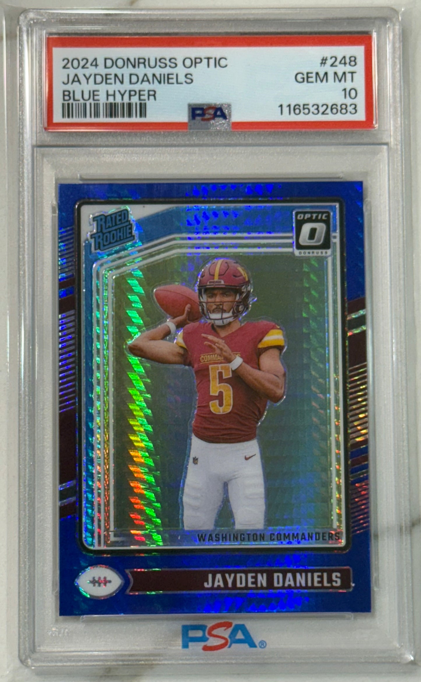 2024 Panini Donruss Optic Rated Rookie Jayden Daniels #248 Blue Hyper PSA 10