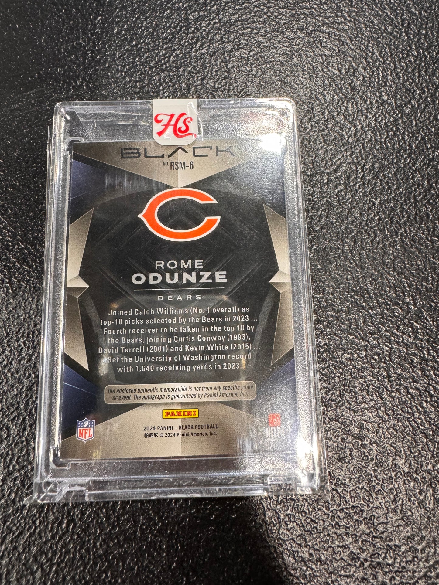 2024 Panini Black Rookie Patch Auto Rome Odunze /100 Chicago Bears