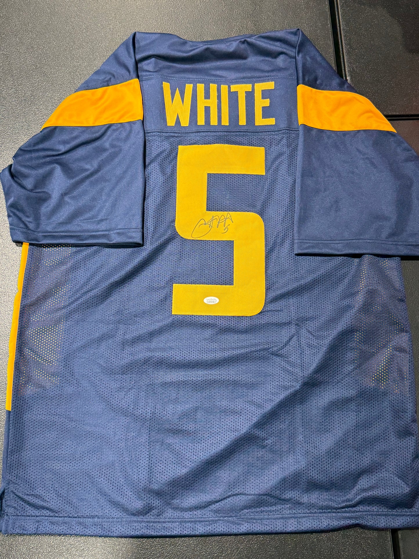 Pat White signed West Virginia WVU Mountaineers jersey JSA COA Blue