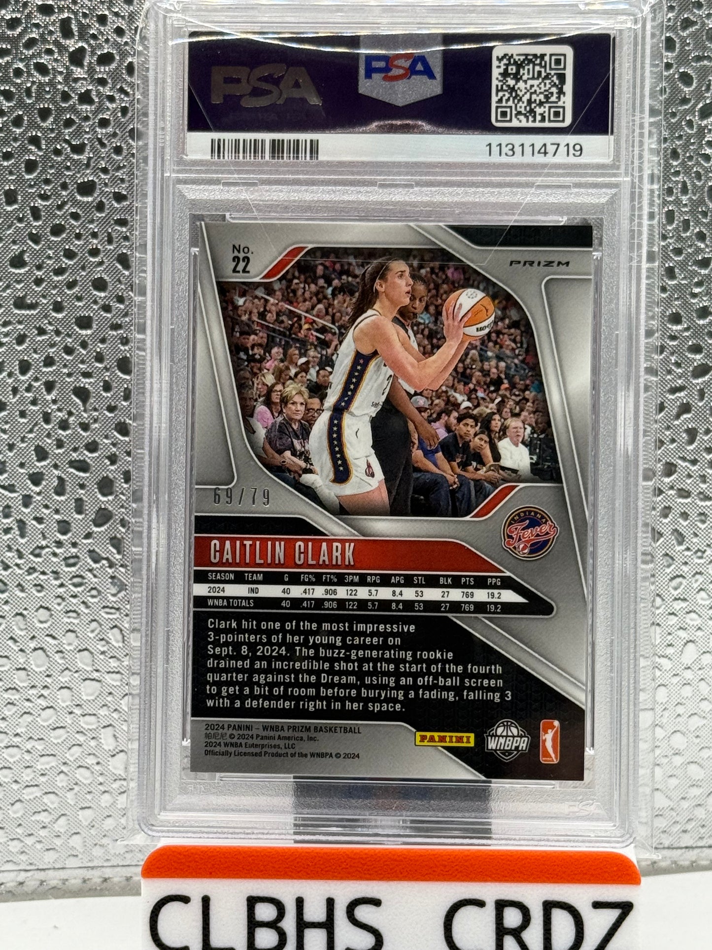 2024 PANINI PRIZM WNBA #22 CAITLIN CLARK PINK VELOCITY RC /79 PSA 8 Indiana Fever