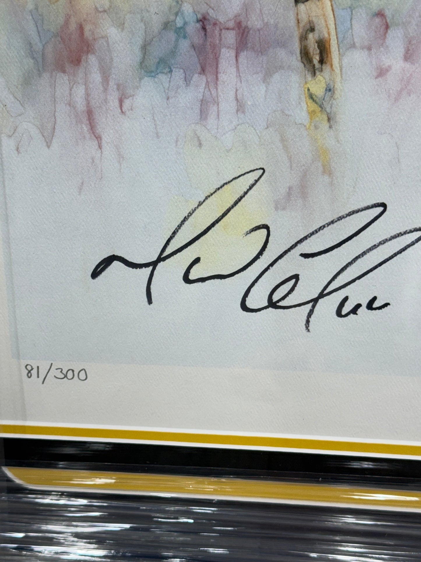 Mario Lemieux Signed Framed Color Lithograph Framed 81/300 Signed Dino Guarino