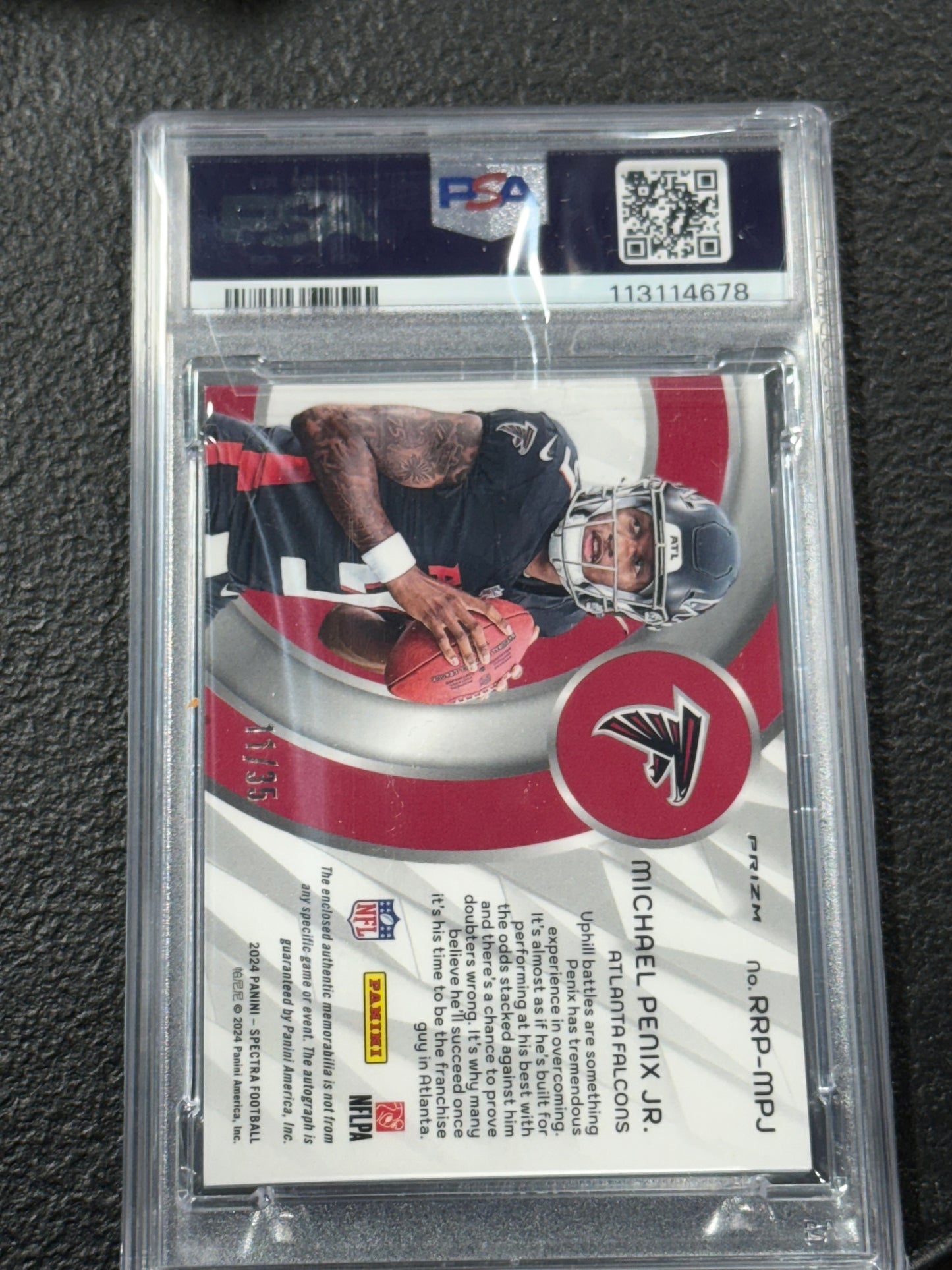 MICHAEL PENIX JR. 2024 SPECTRA RADIANT RPA RC PATCH NEON GREEN AUTO /35 PSA 10