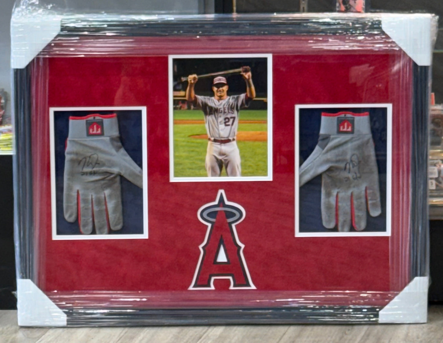 Mike Trout 2021 Framed Game Used Batting Gloves Autographed Anderson Los Angeles