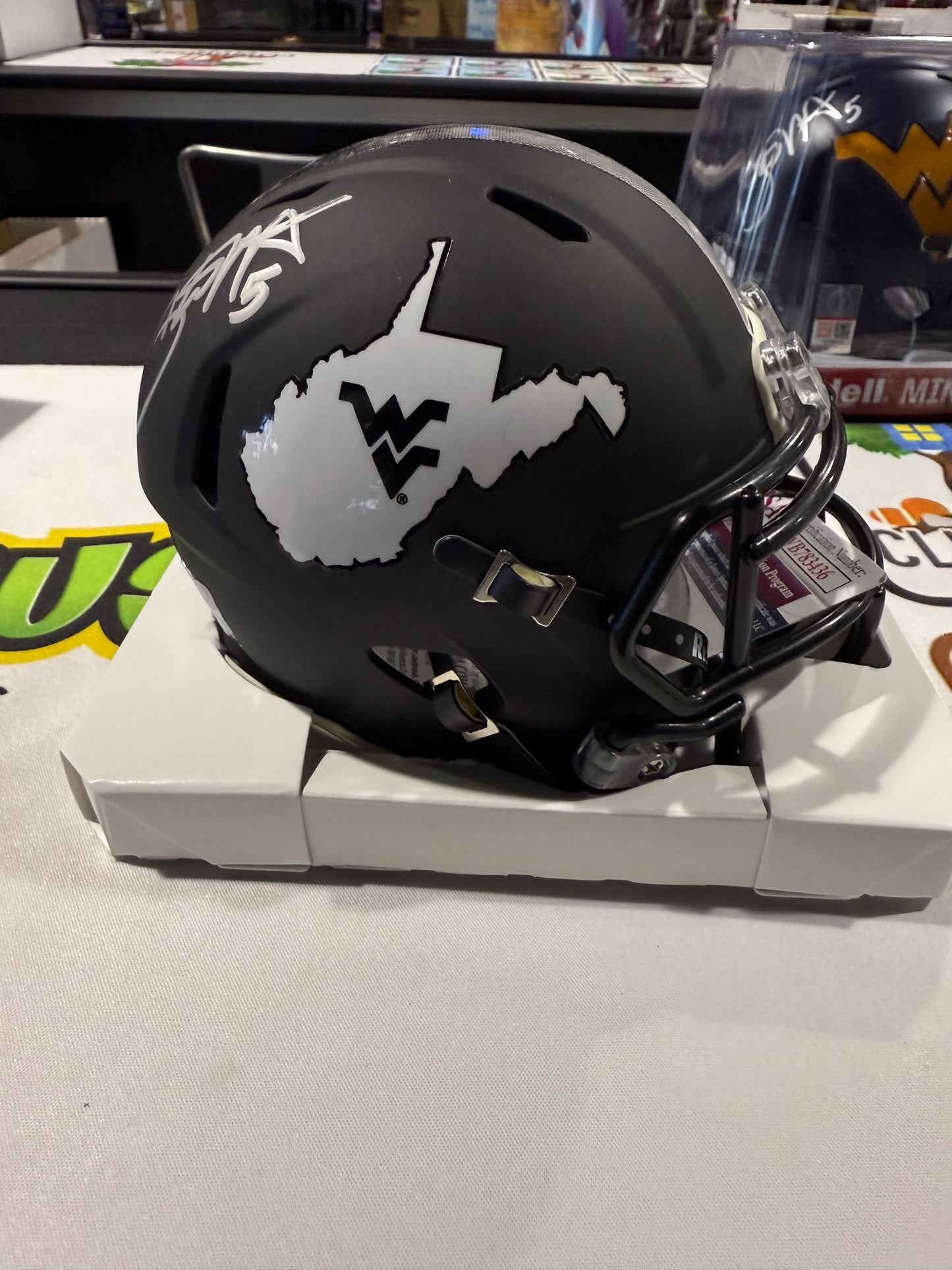 Pat White West Virginia Mountaineers Signed WVU Mini Helmet JSA Black