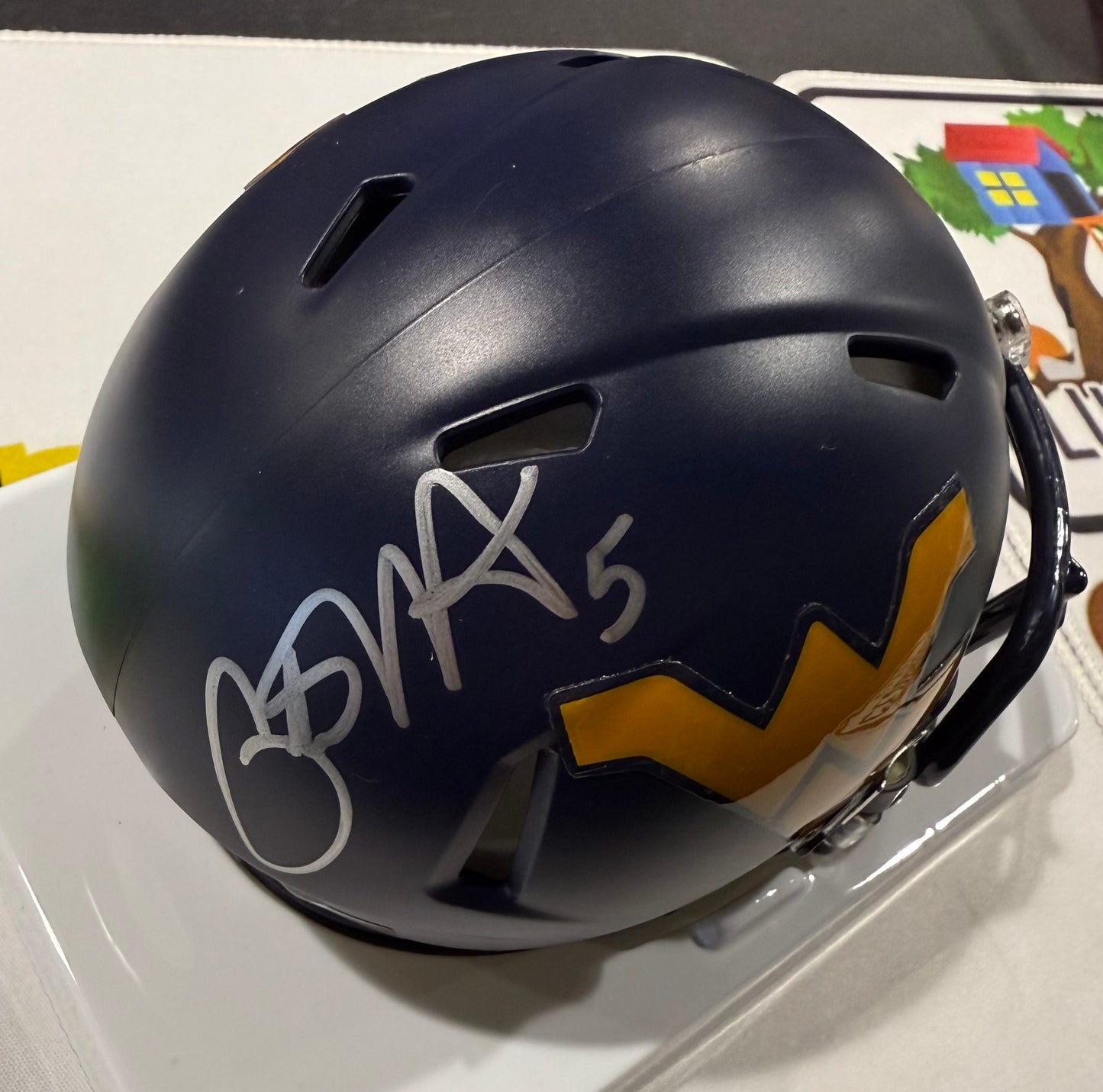 Pat White West Virginia Mountaineers Signed WVU Mini Helmet JSA Blue