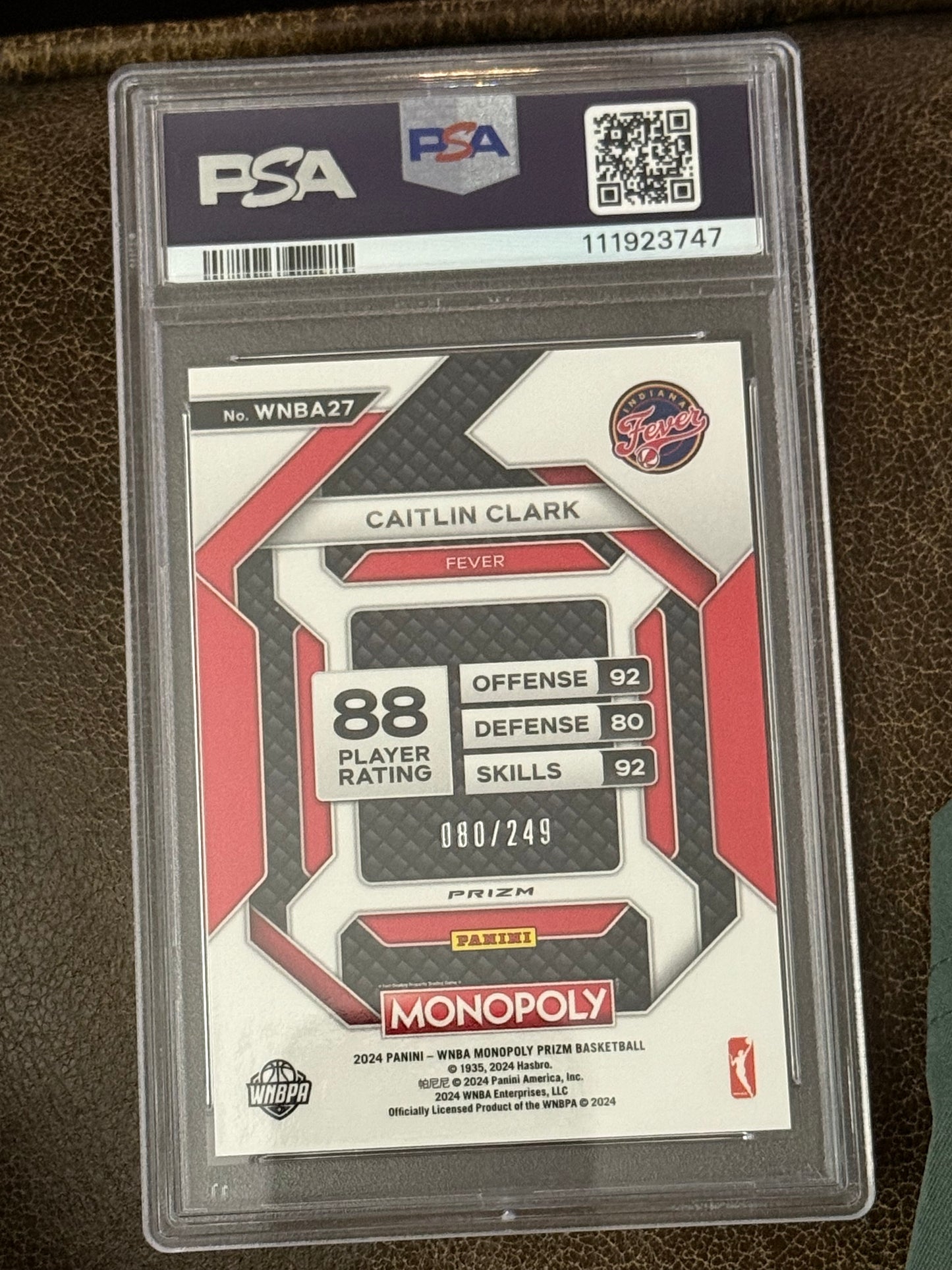 2024 Panini Monopoly WNBA Caitlin Clark Brown Prizm /249 #27 Rookie RC PSA 10