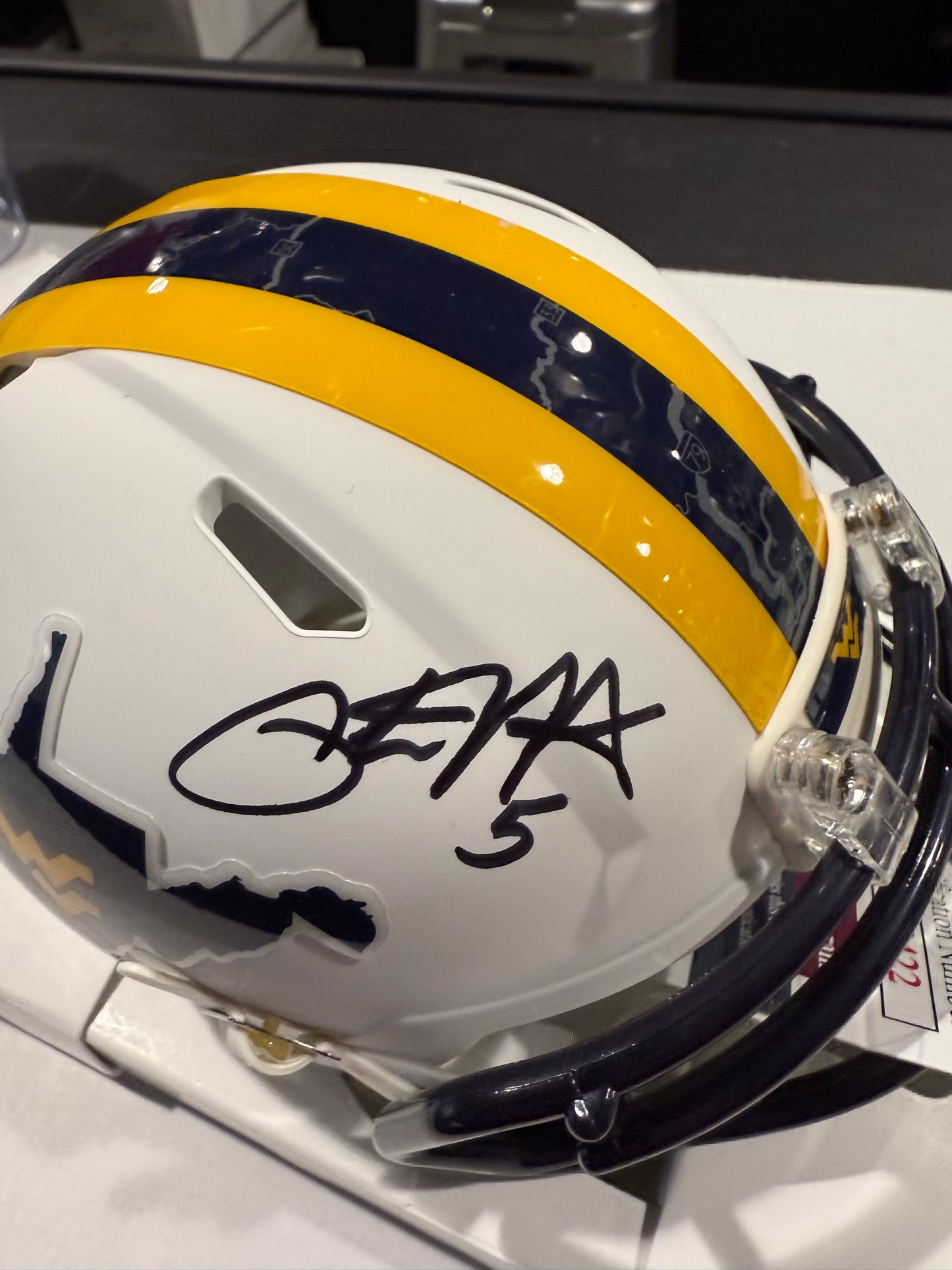 Pat White West Virginia Mountaineers Signed WVU Mini Helmet JSA White