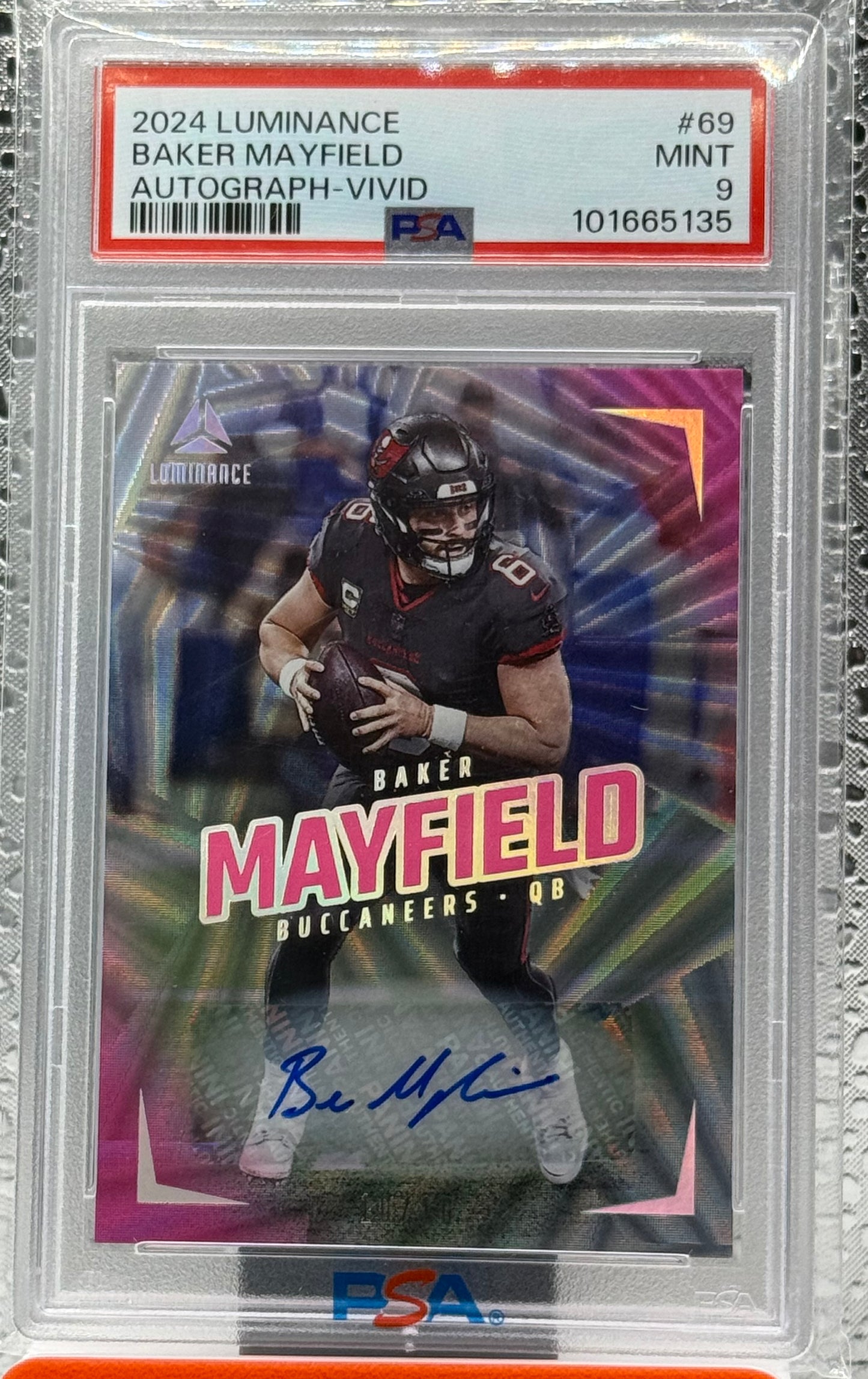2024 Panini Luminance Baker Mayfield Auto Vivid 10/10 Tampa Bay Buccaneers PSA 9