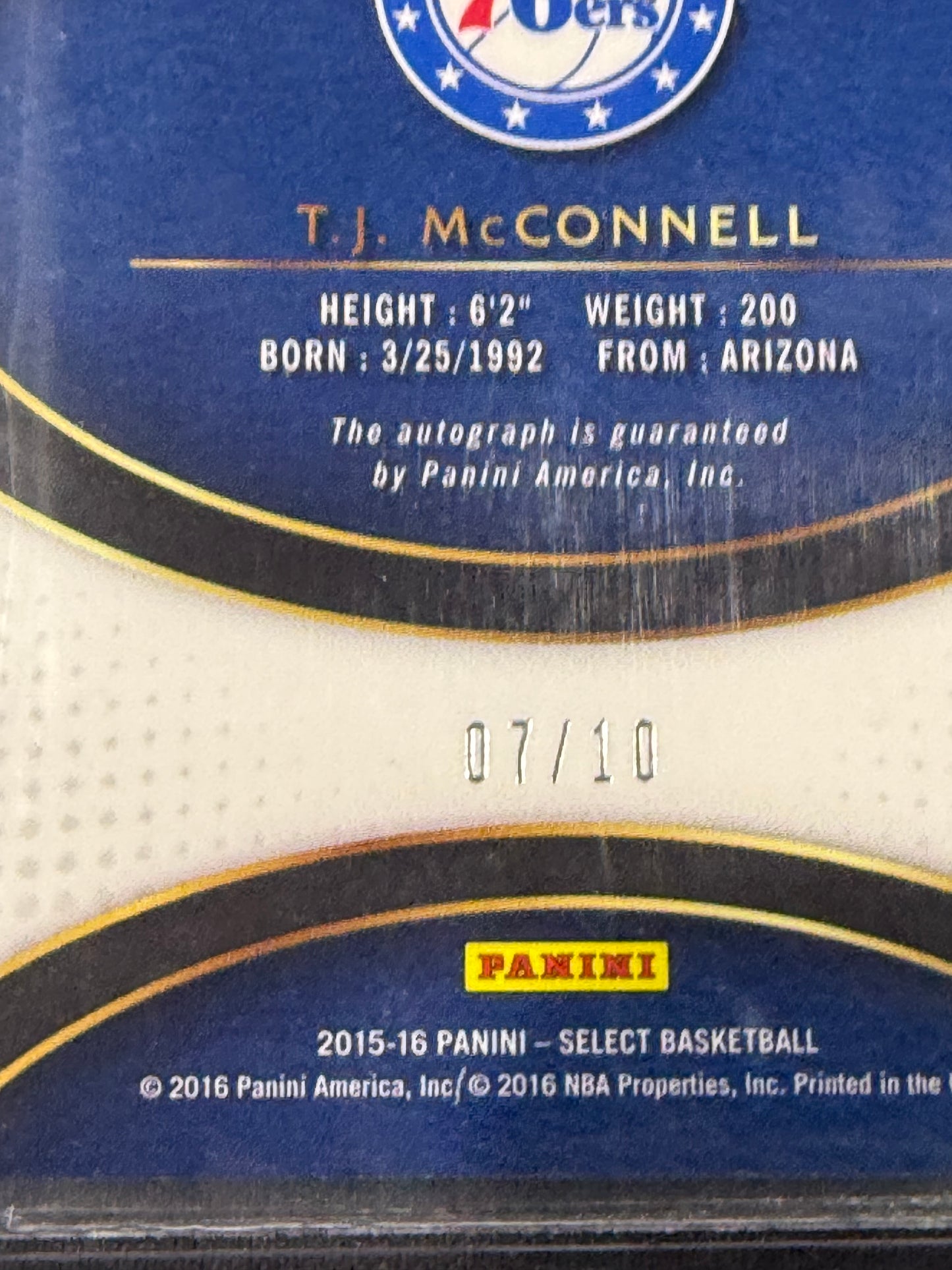 2015-16 Panini Select Rookie Signatures T.J. McConnell Auto /10 BGS 9.5 Philly