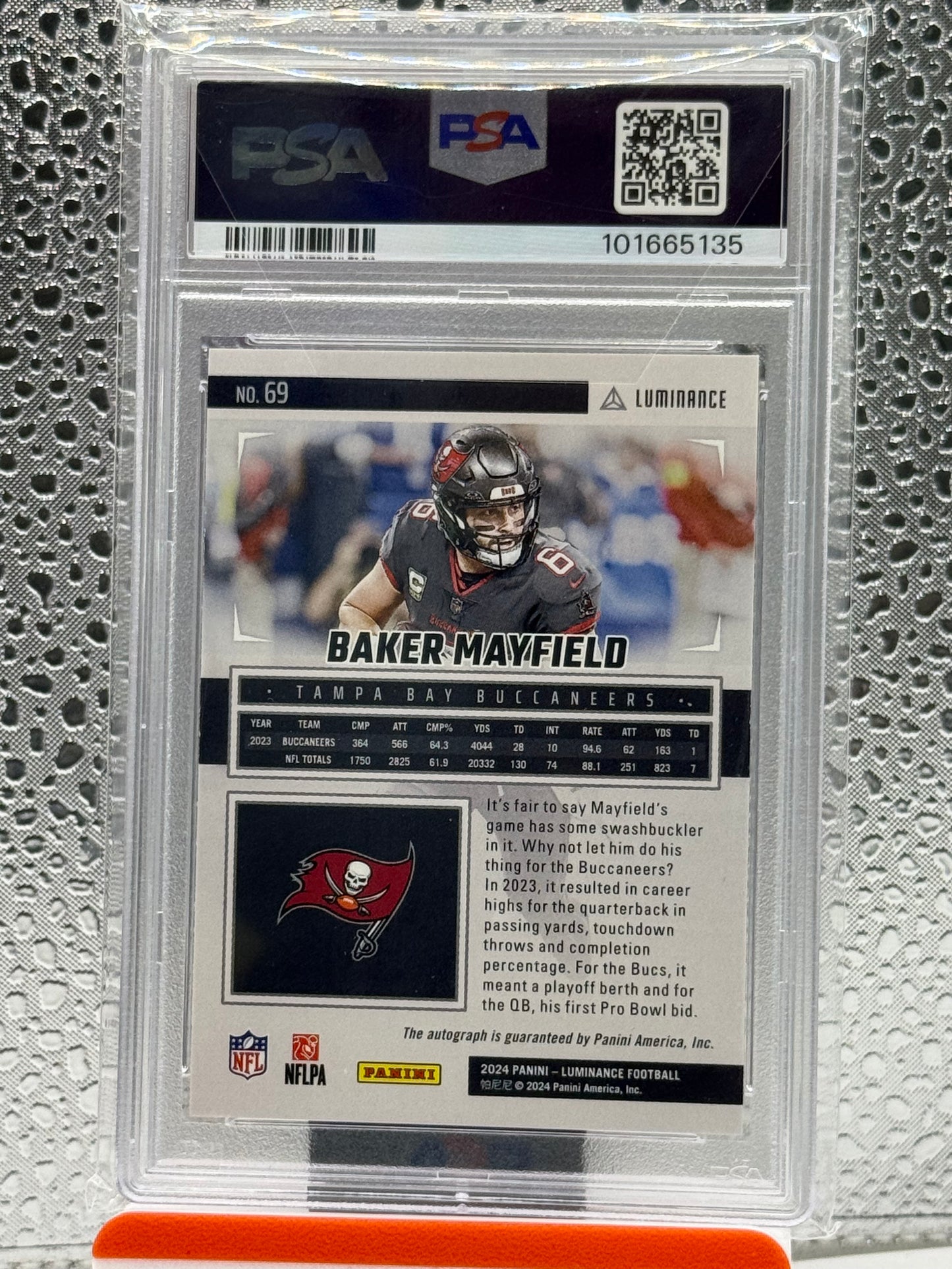2024 Panini Luminance Baker Mayfield Auto Vivid 10/10 Tampa Bay Buccaneers PSA 9