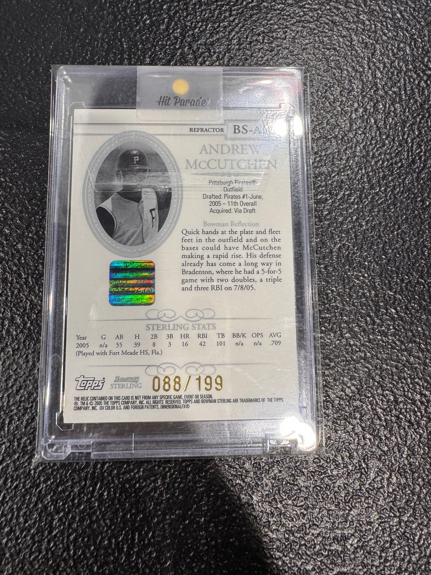 2005 Bowman Sterling Andrew McCutchen Refractor Jersey Auto RC /199 Pirates