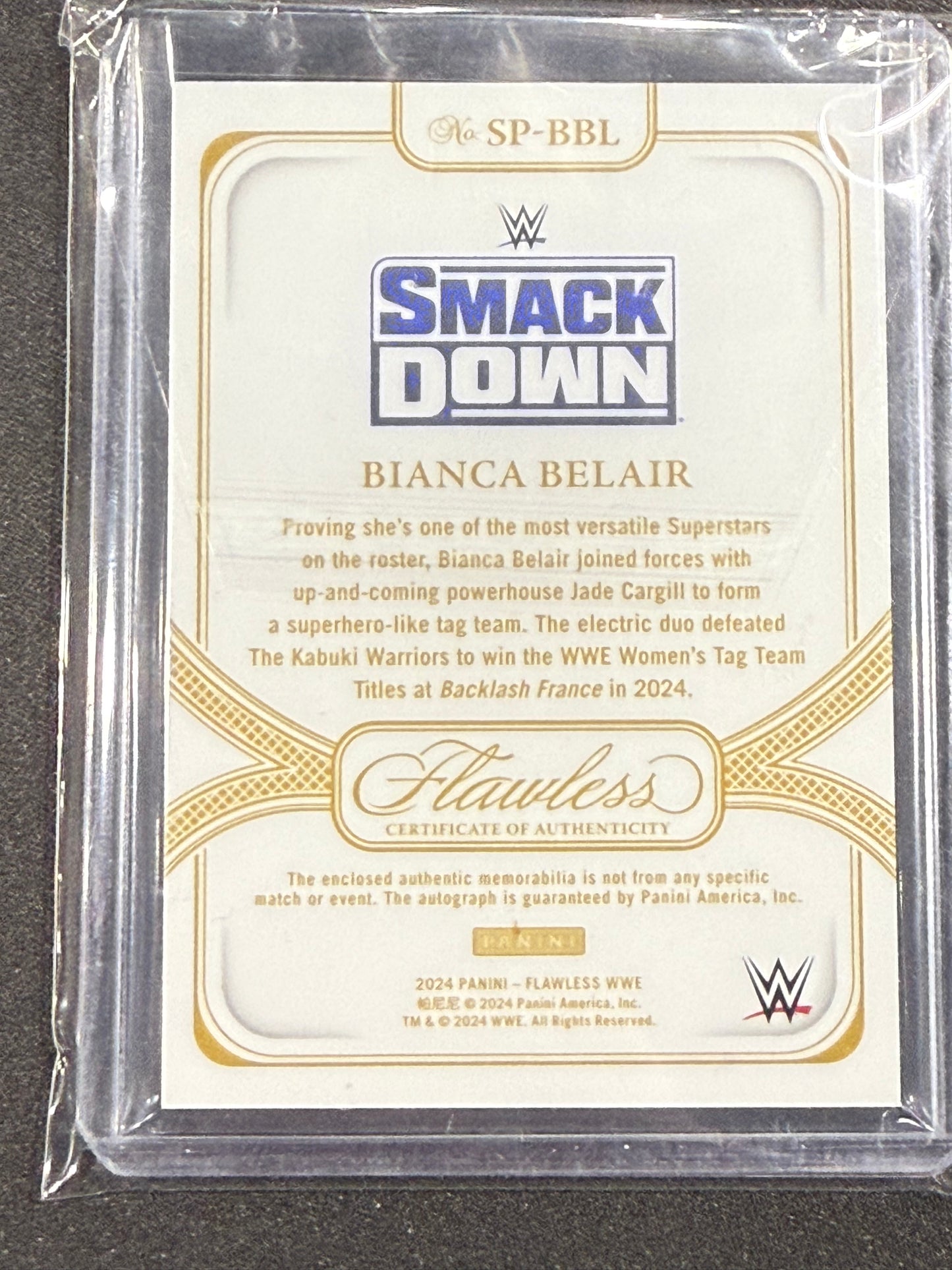 2024 Panini Flawless Bianca Belair Patch Auto /25 Card WWE