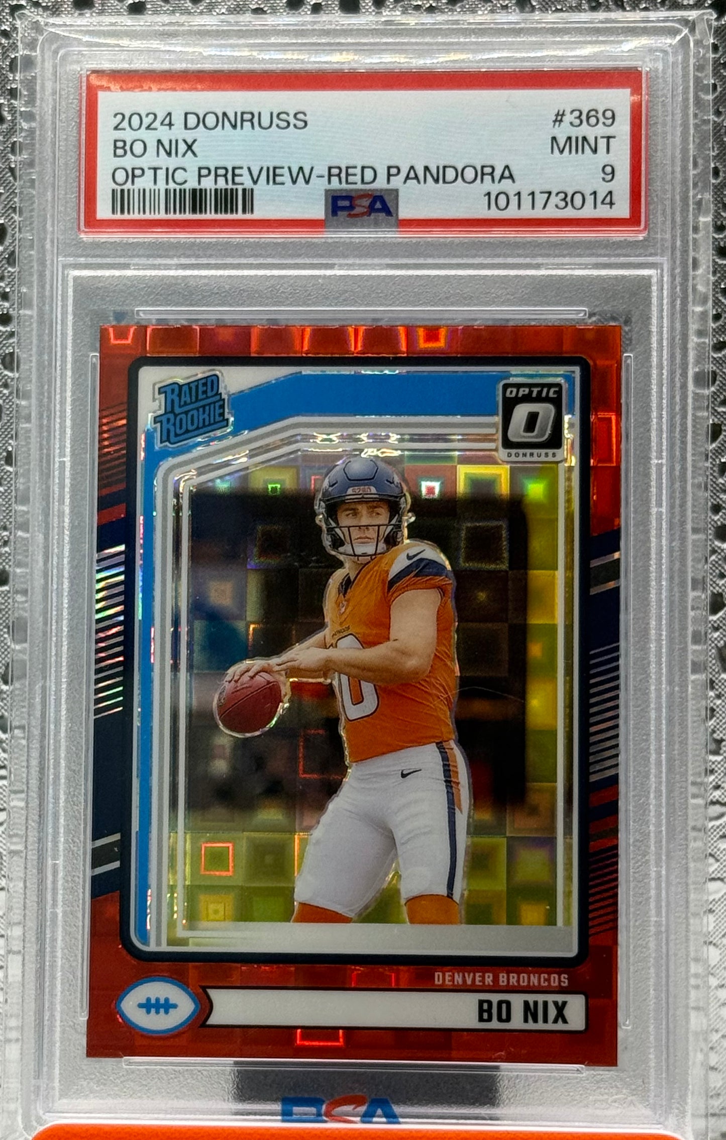 2024 Donruss Bo Nix Optic Preview Red Pandora Rated Rookie PSA 9 Broncos RC