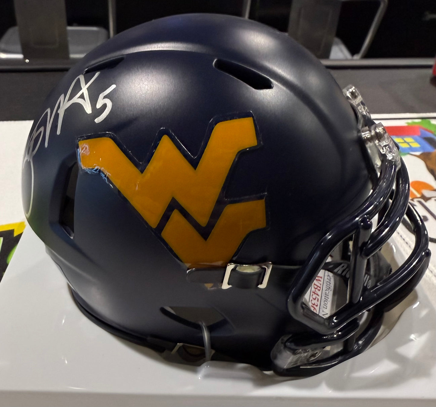 Pat White West Virginia Mountaineers Signed WVU Mini Helmet JSA Blue