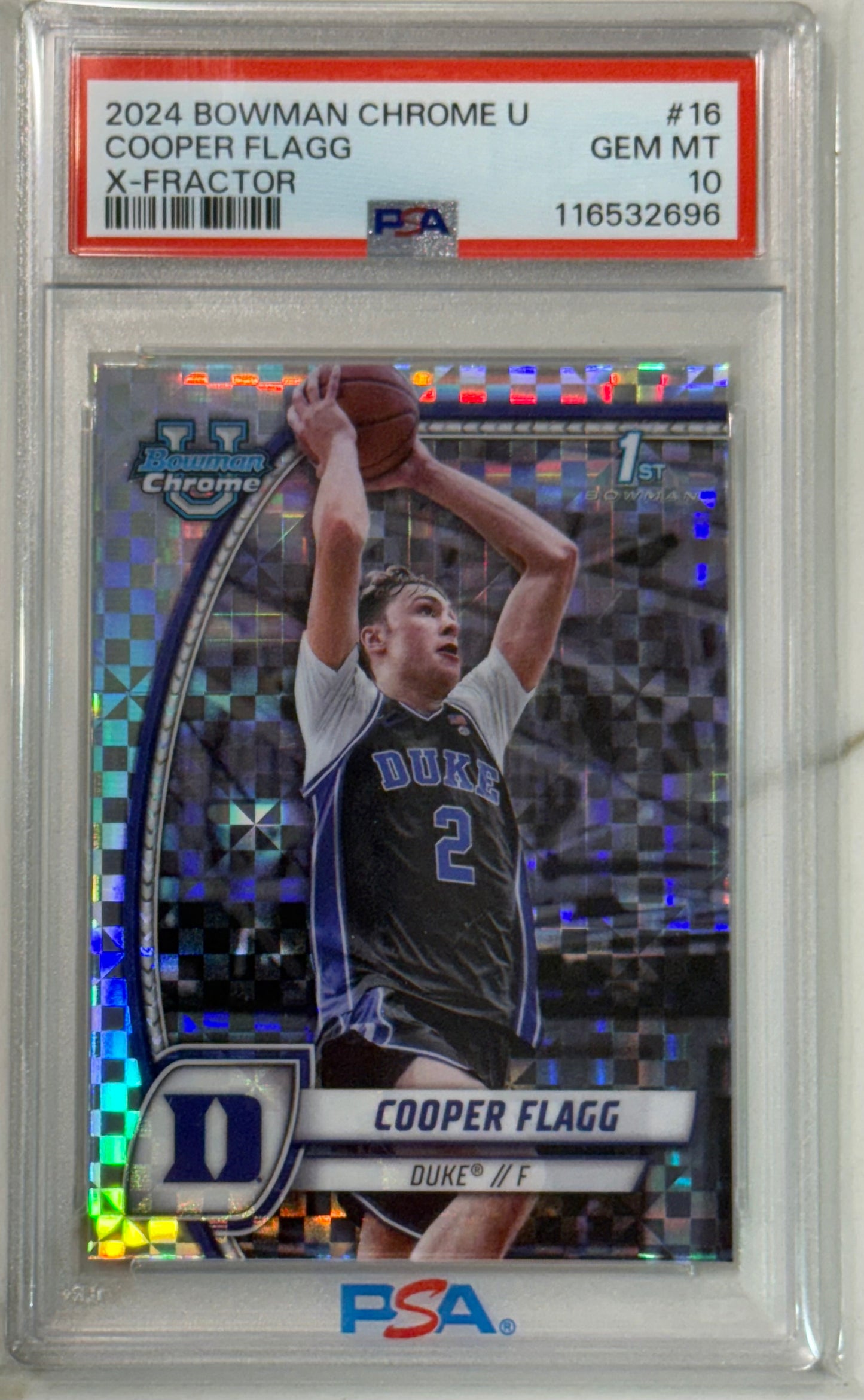 2024 BOWMAN CHROME UNIVERSITY X-FRACTOR #16 COOPER FLAGG PSA 10