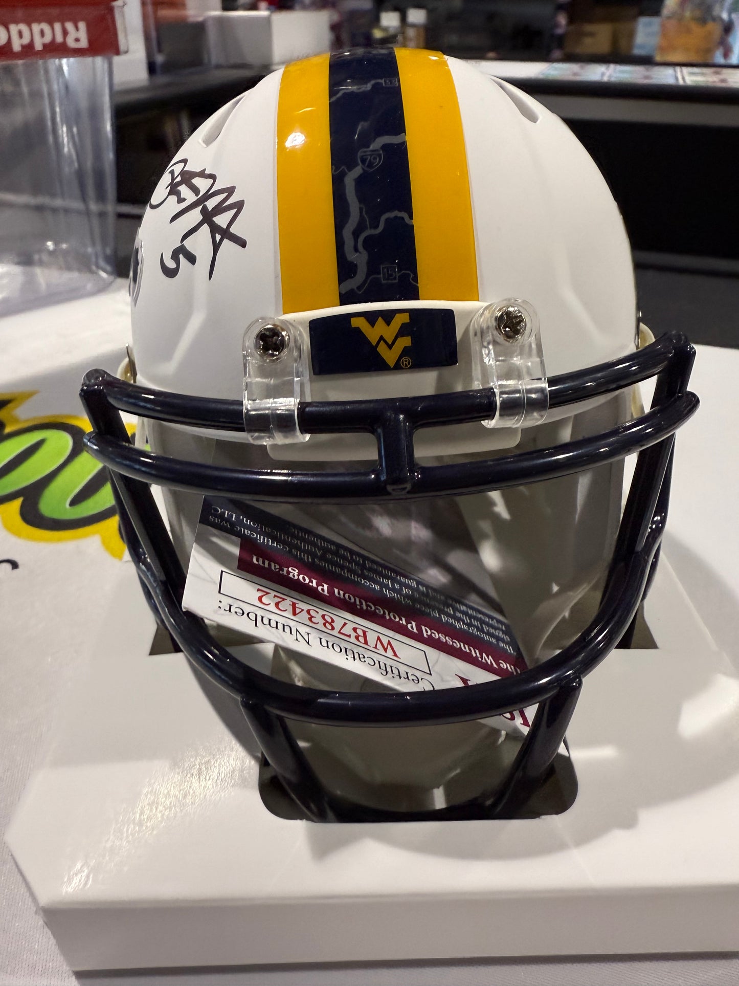 Pat White West Virginia Mountaineers Signed WVU Mini Helmet JSA White