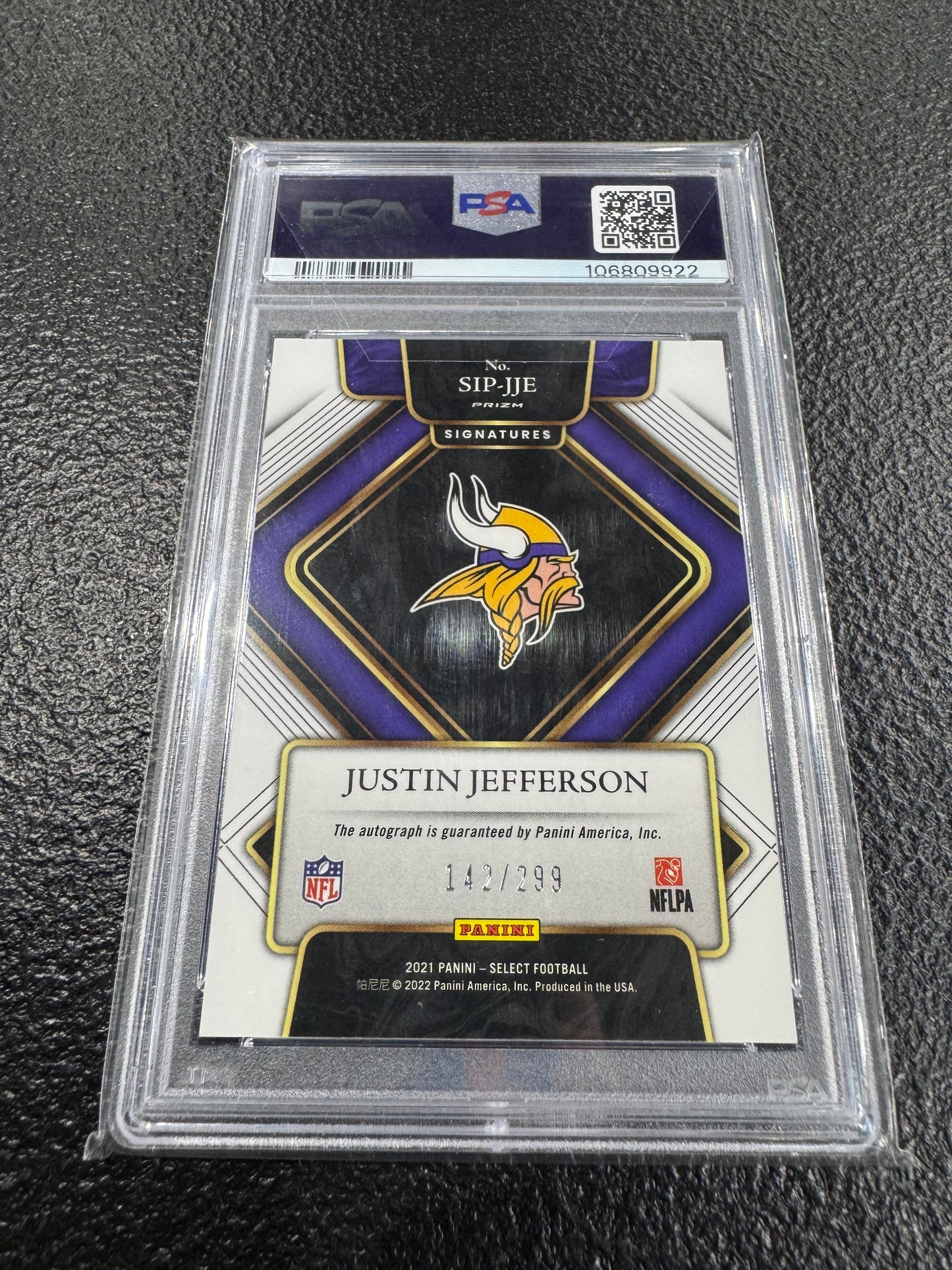 JUSTIN JEFFERSON 2021 SELECT AUTOGRAPH SILVER PRIZM AUTO /299 PSA 9  Vikings