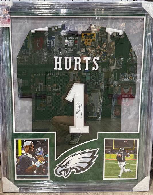 Jalen Hurts Philadelphia Eagles Autographed Framed Jersey JSA 46 High End Frame