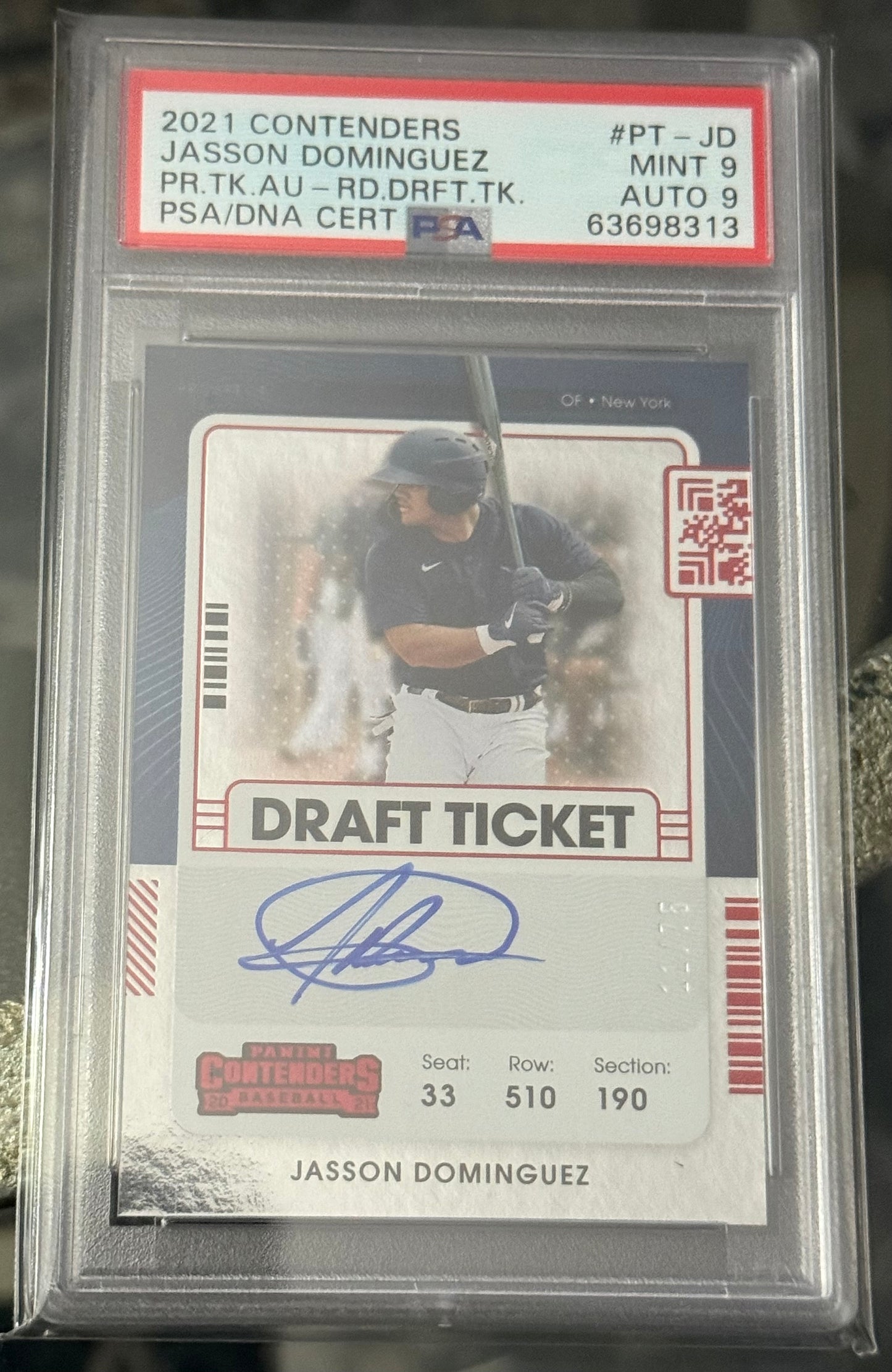 Jasson Dominguez 2021 Contenders Prospect Red Draft Ticket /75 Psa 9/9 New York