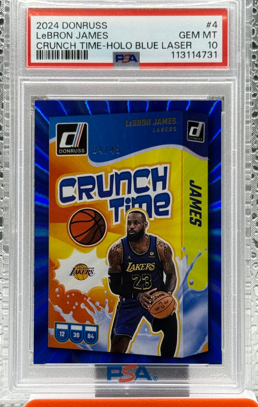 2024 Donruss LeBron James Crunch Time /49 Holo Blue Laser PSA 10 Los Angeles