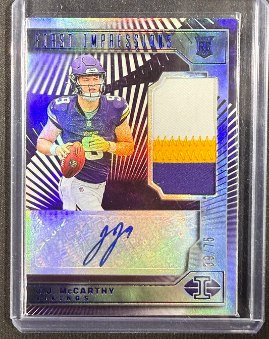 J.J. MCCARTHY 2024 ILLUSIONS FIRST IMPRESSIONS RC 3 COLOR PATCH AUTO SP /75 NM