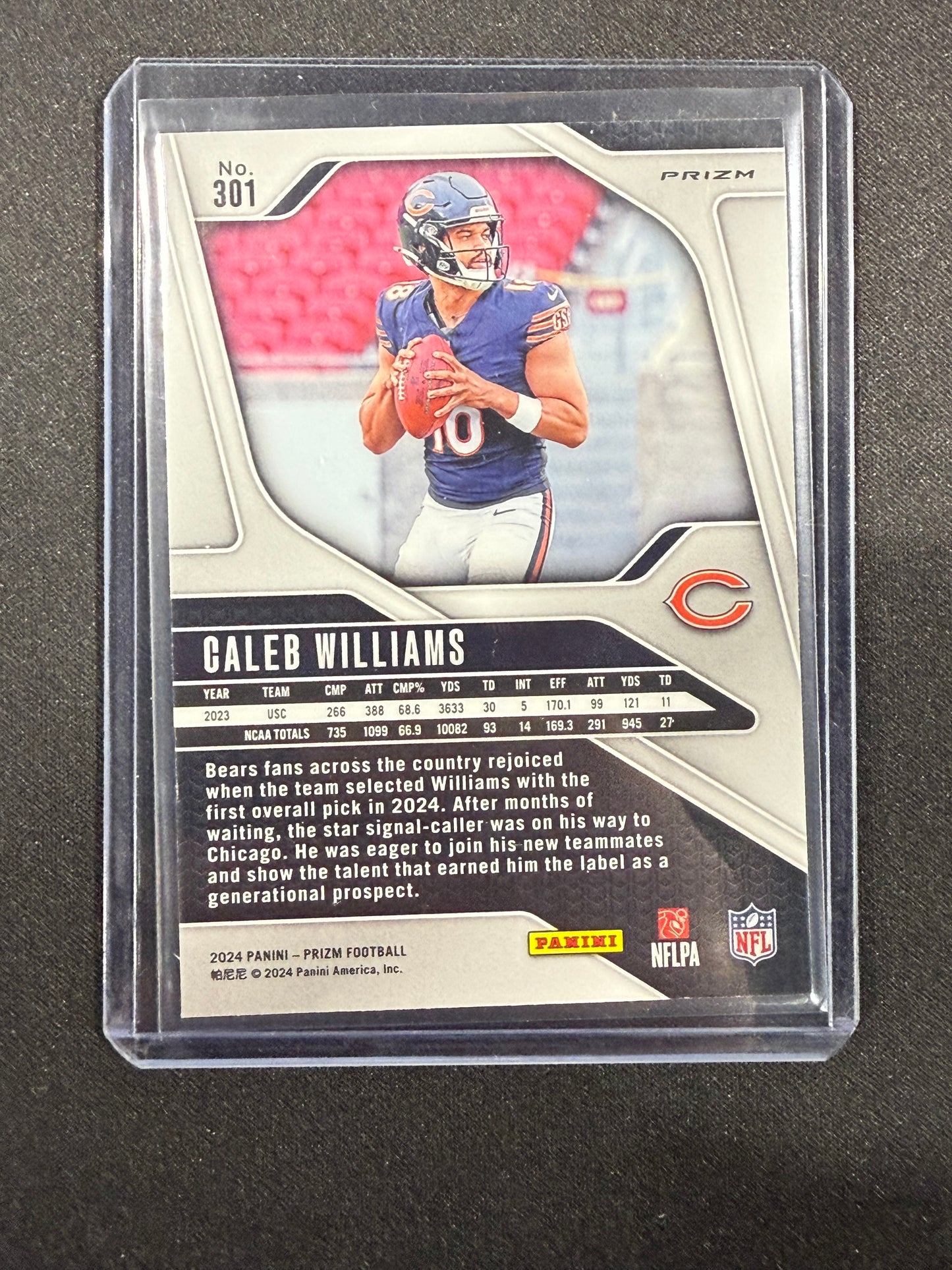 2024 Panini Prizm Caleb Williams Rookie RC Orange Cracked Ice #301