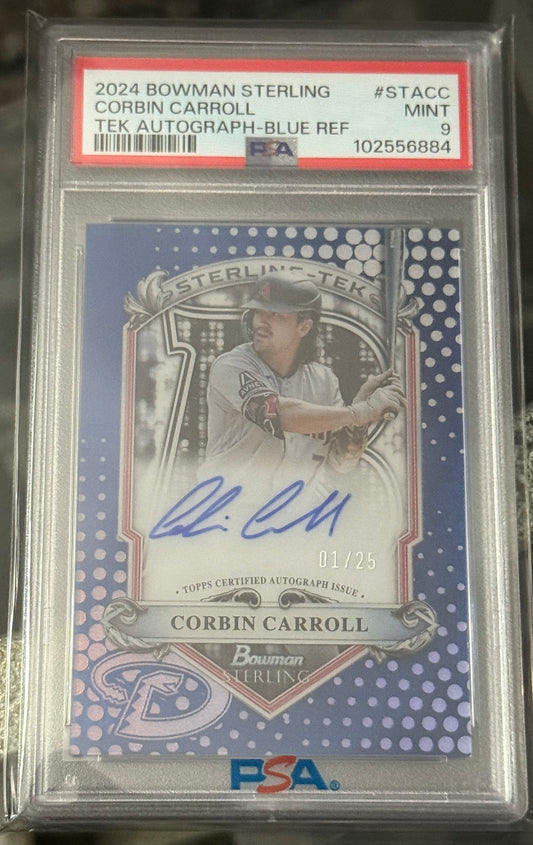 CORBIN CARROLL 2024 Bowman STERLING Tek BLUE REFRACTOR Auto /25 Psa 9 Arizona
