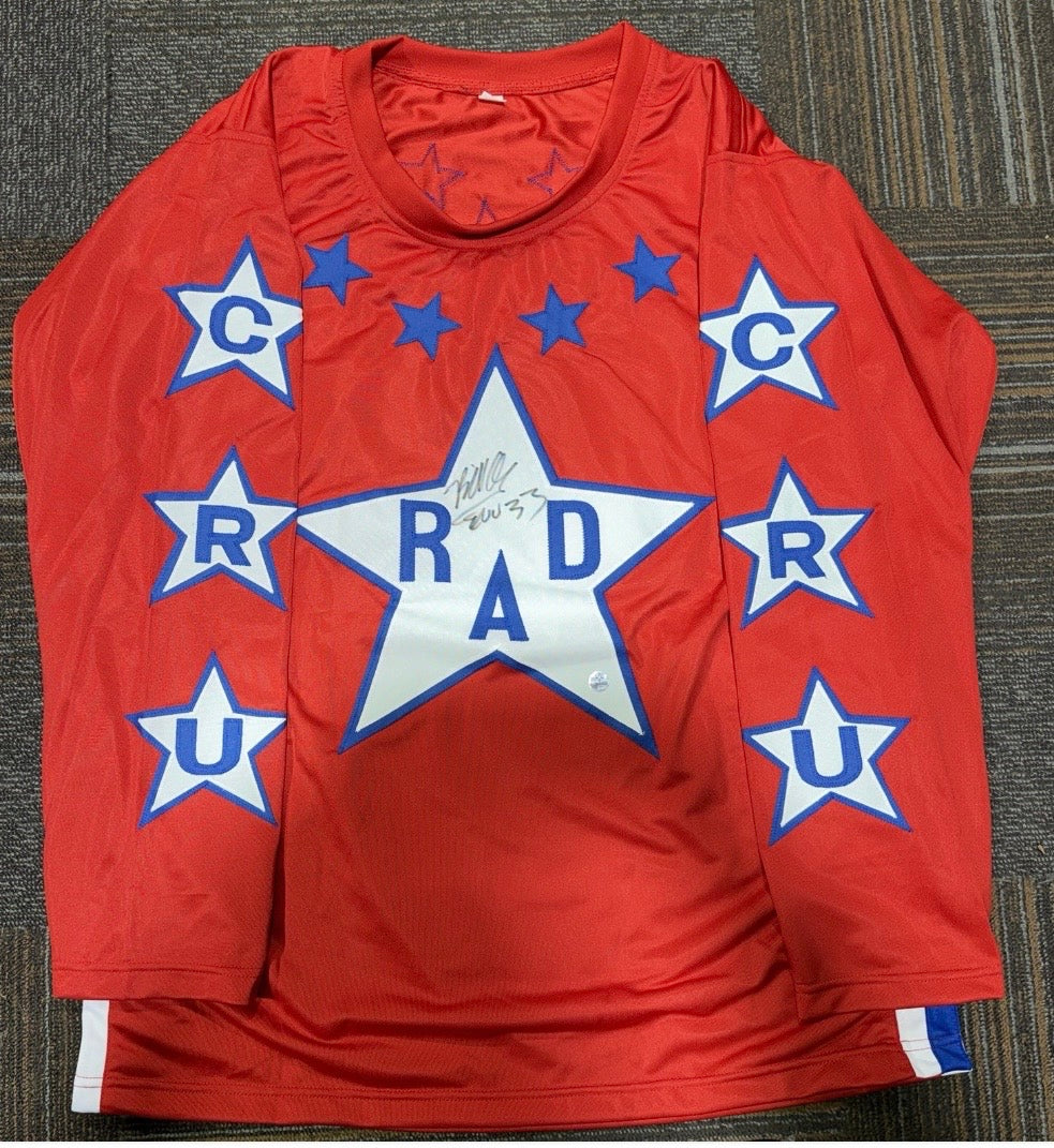 Bill Allen Cru Jones SIGNED RAD Racing Movie Jersey Clubhouse Card COA Large Black