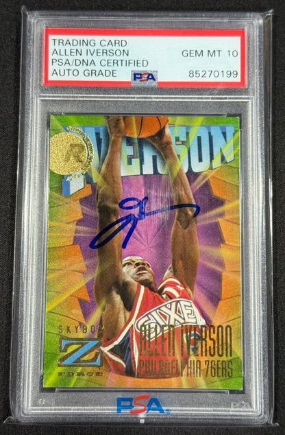 1996 Skybox Z Force #151 Allen Iverson Autograph RC Gem Mint PSA DNA 10 Auto