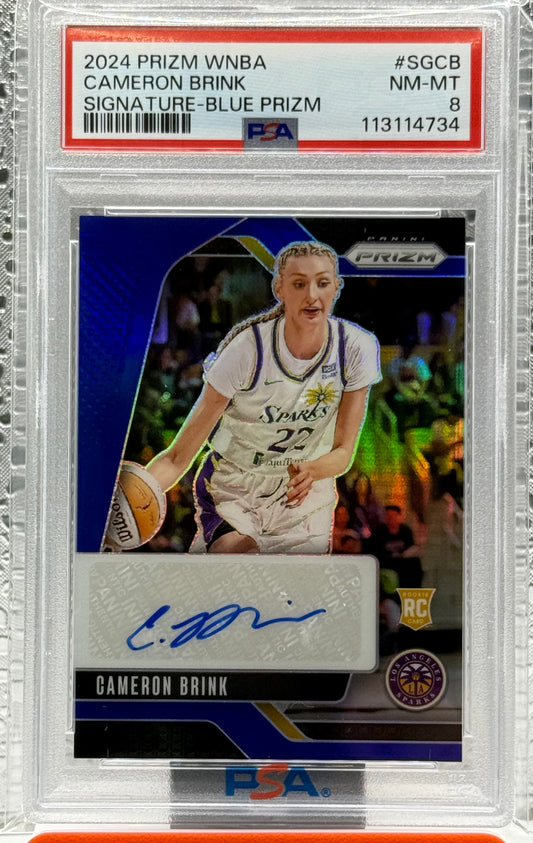 2024 Panini WNBA Prizm Cameron Brink Signatures RC Blue Auto /75 Psa 8