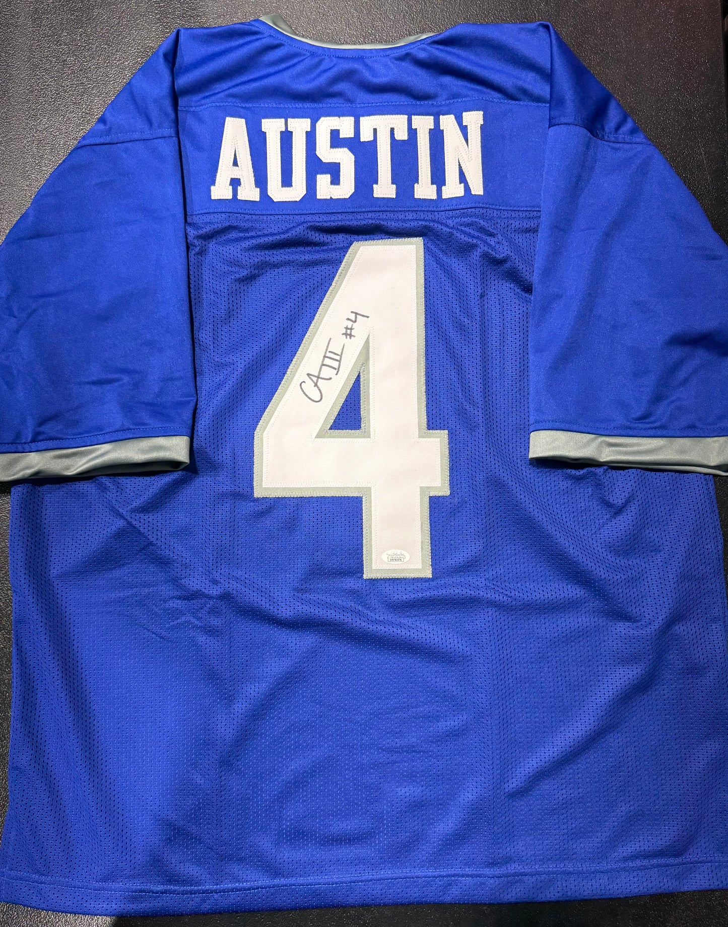CALVIN AUSTIN III SIGNED AUTOGRAPHED MEMPHIS TIGERS #4 BLUE JERSEY JSA