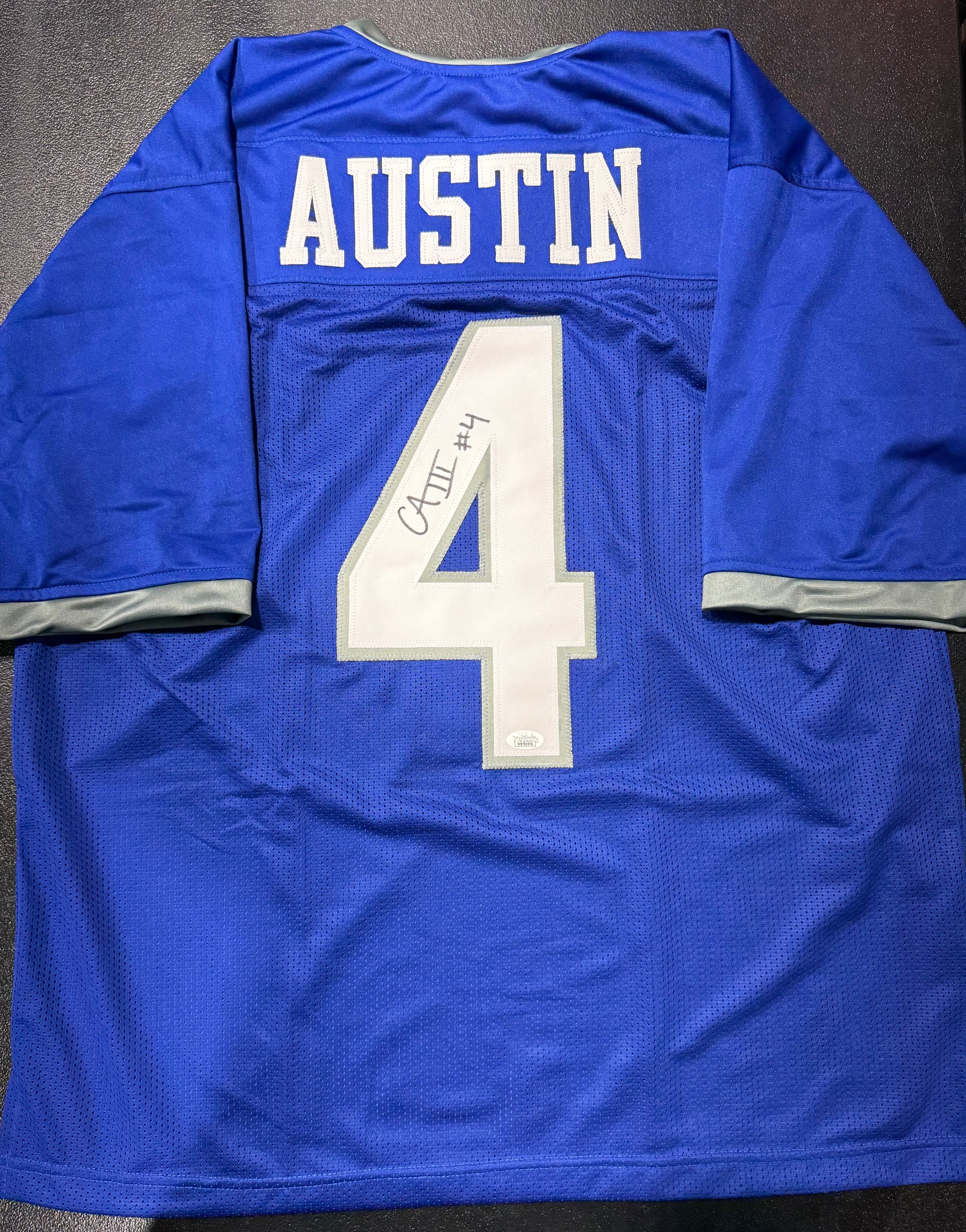 CALVIN AUSTIN III SIGNED AUTOGRAPHED MEMPHIS TIGERS #4 BLUE JERSEY JSA