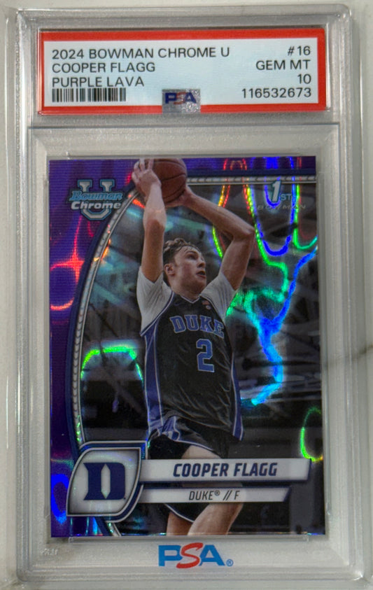 2024-25 Bowman University Chrome Cooper Flagg Purple Lava Refractor #16 PSA 10