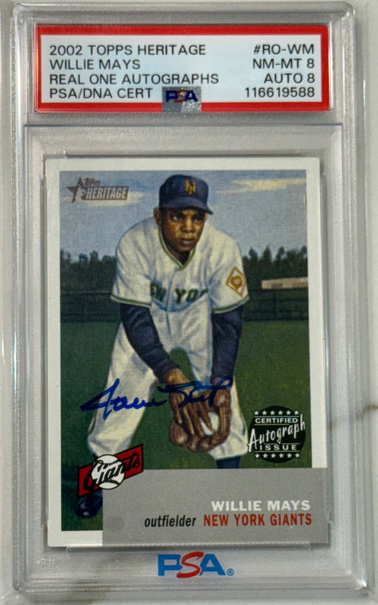 2002 Topps Heritage Real One Willie Mays HOF Autograph Auto PSA 8 auto 8