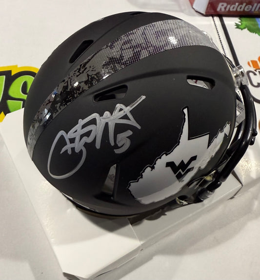 Pat White West Virginia Mountaineers Signed WVU Mini Helmet JSA Black