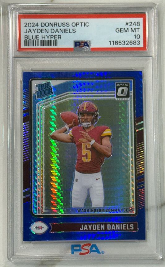 2024 Panini Donruss Optic Rated Rookie Jayden Daniels #248 Blue Hyper PSA 10
