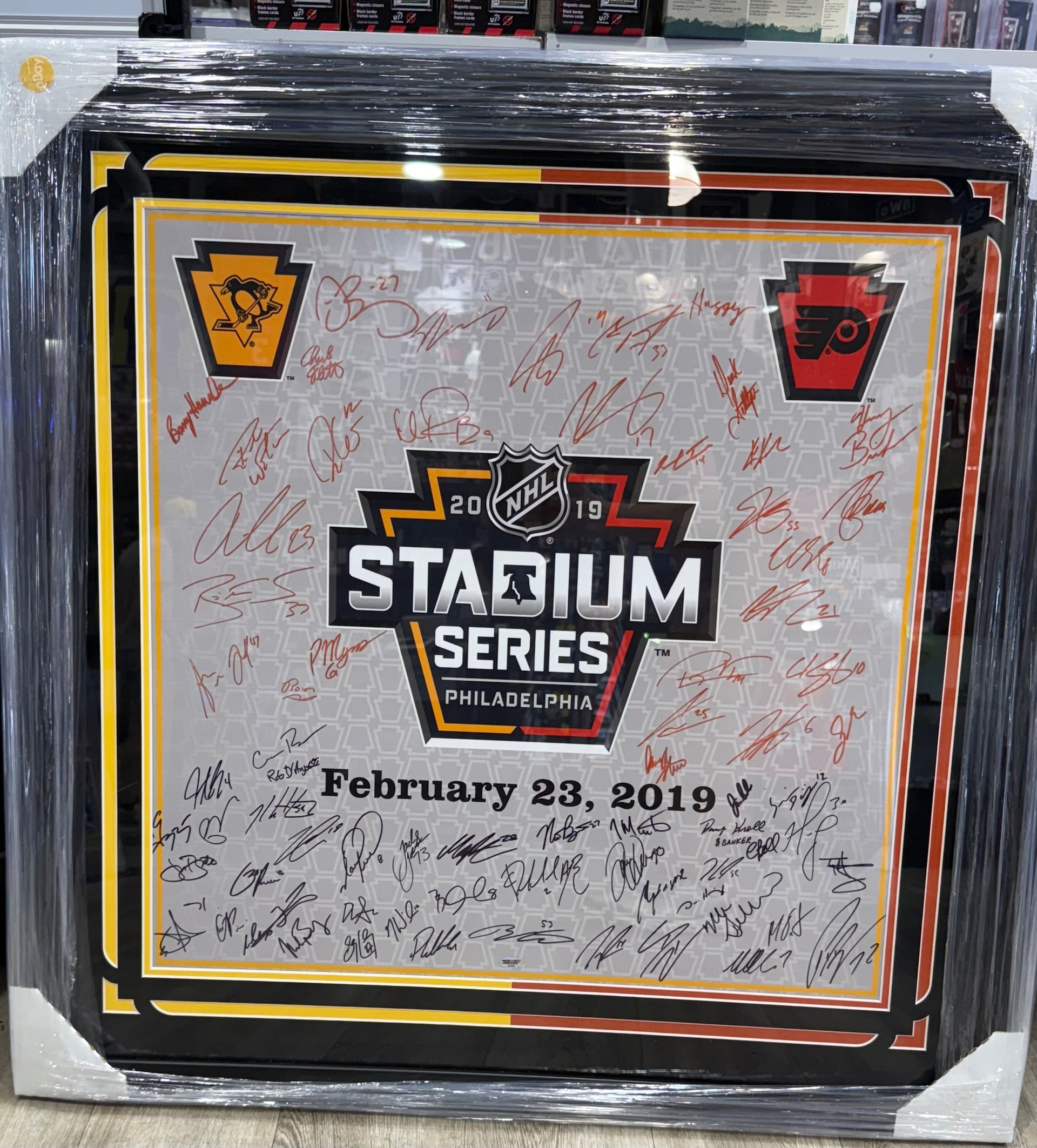 2019 NHL Stadium Series Sign Signed By Both Teams Framed Double Deke Cert 1/1