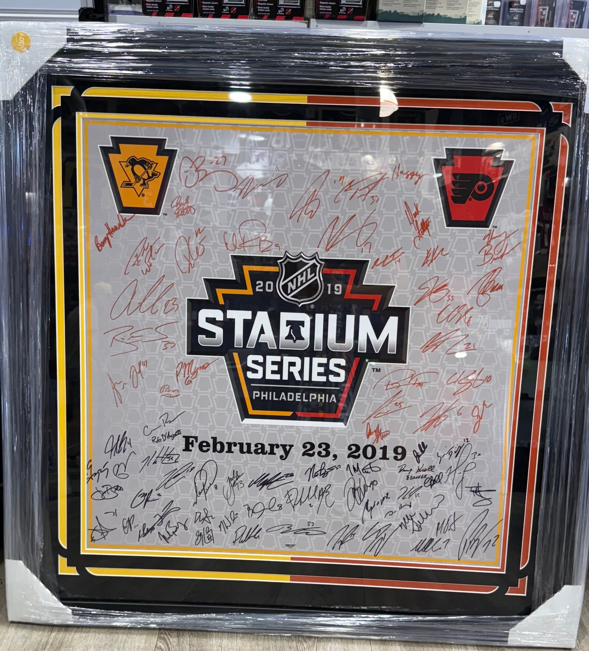 2019 NHL Stadium Series Sign Signed By Both Teams Framed Double Deke Cert 1/1