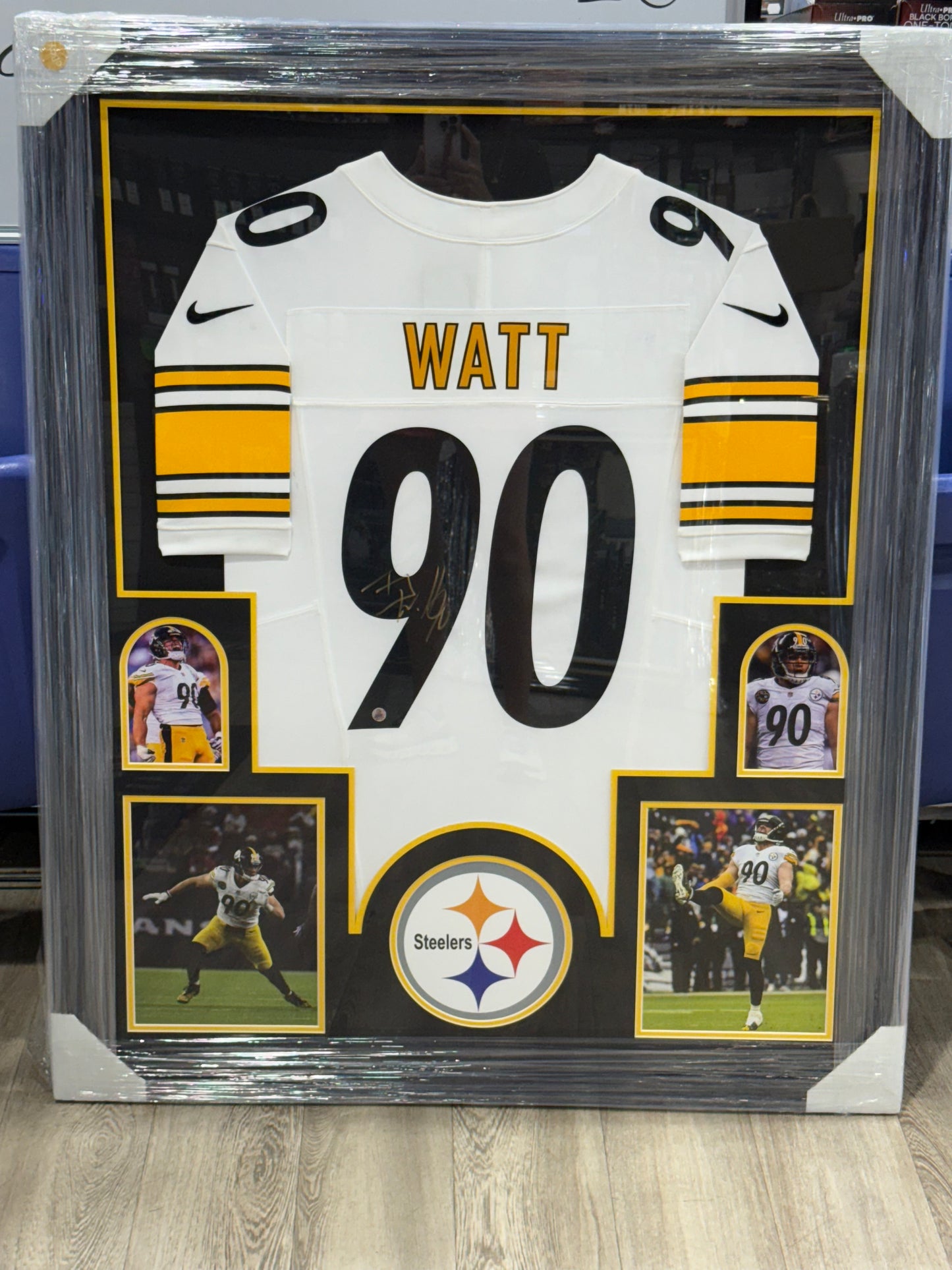 TJ Watt Framed Signed Pittsburgh Steelers White Jersey Steelers COA Nike