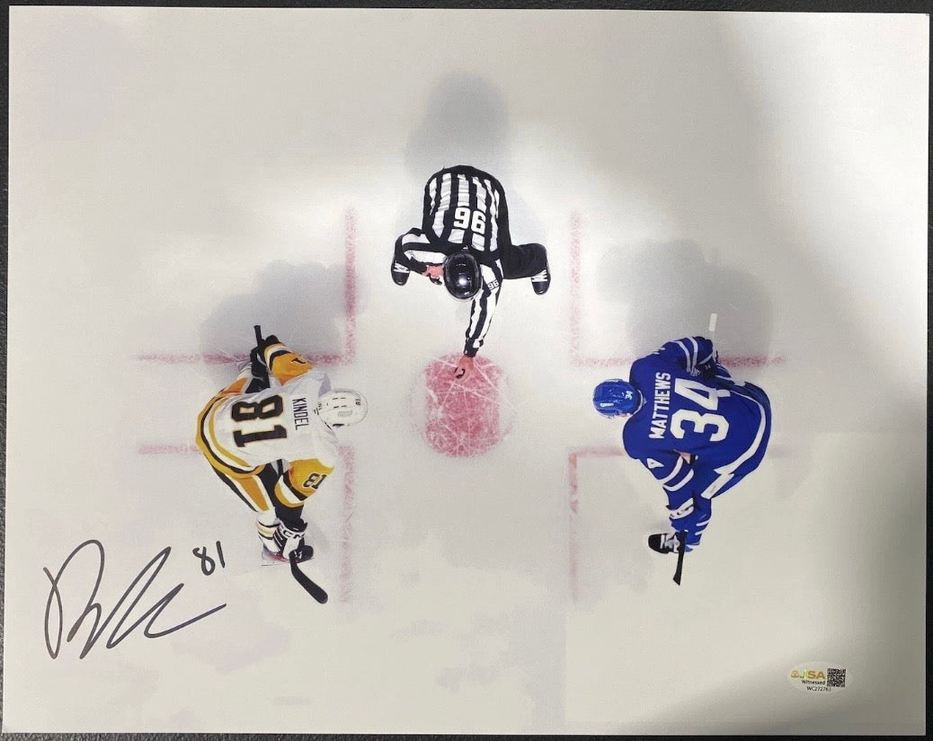 Ben Kindel vs Auston Matthews Signed 11x14 Custom Pittsburgh Penguins Photo JSA