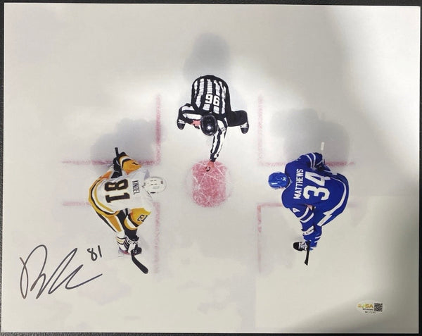 Ben Kindel vs Auston Matthews Signed 11x14 Custom Pittsburgh Penguins Photo JSA