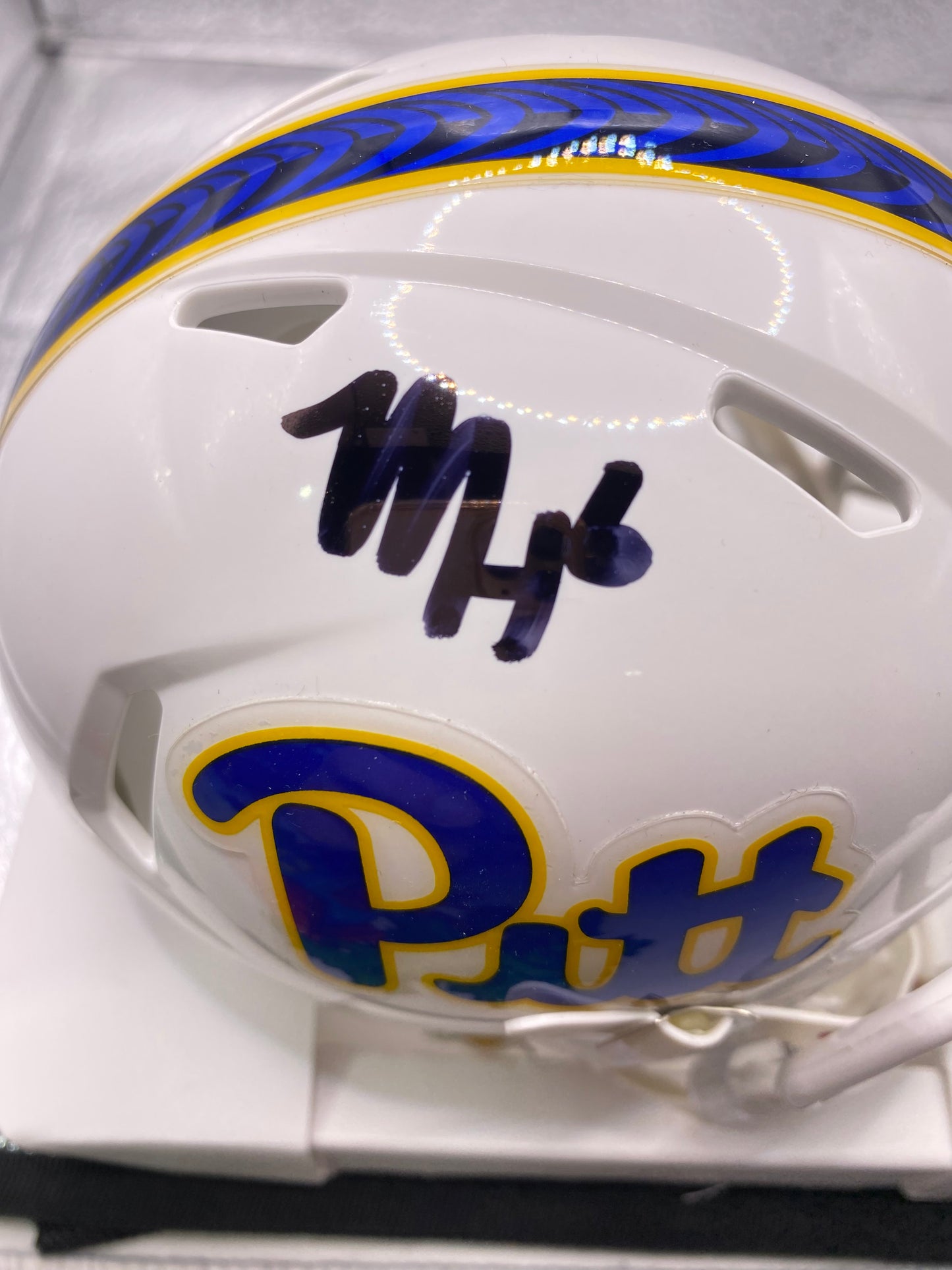 Mason Heintschel Signed Mini White Speed Pittsburgh Panthers Pitt Helmet JSA
