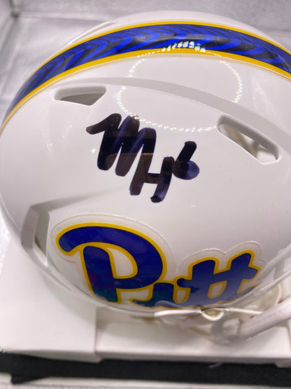 Mason Heintschel Signed Mini White Speed Pittsburgh Panthers Pitt Helmet JSA